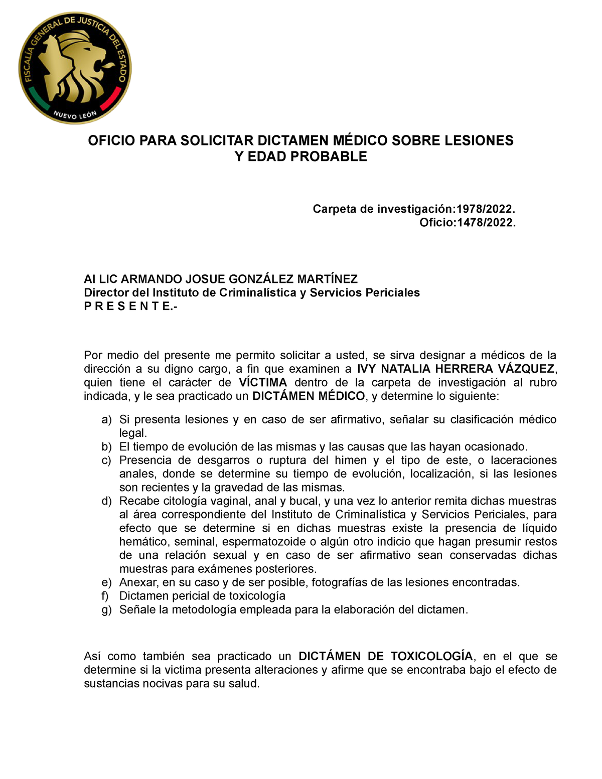 Oficio Solicitud Dictamen Oficio Para Solicitar Dictamen MÉdico