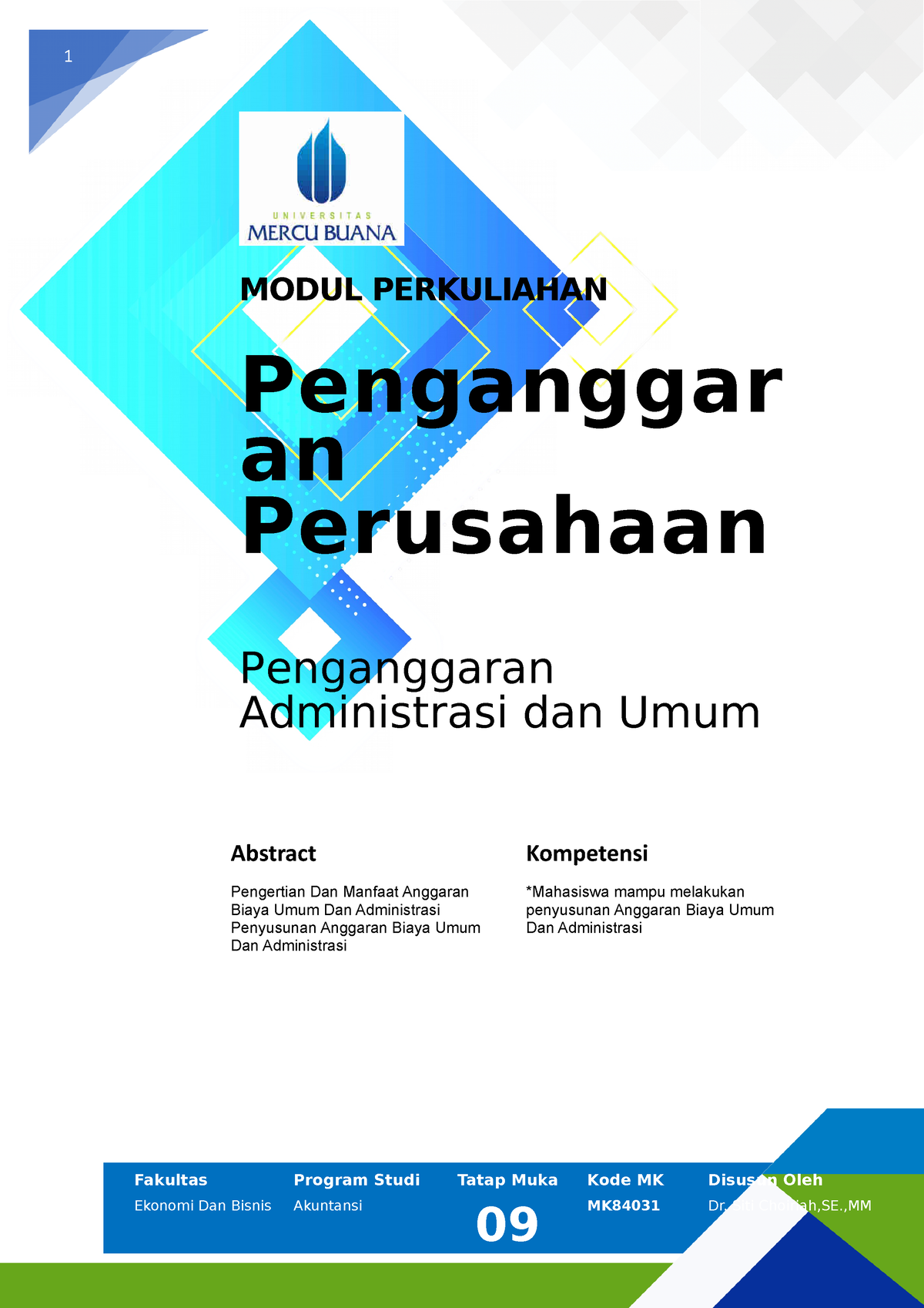 Modul 9 Penganggaran Perusahaan - 1 MODUL PERKULIAHAN Penganggar An ...