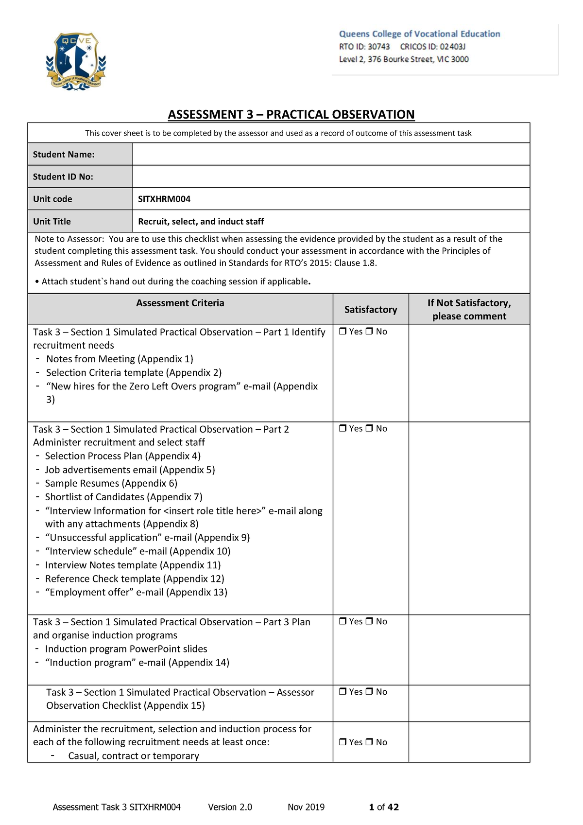 Assessment Task 3 Sitxhrm 004 - ASSESSMENT 3 – PRACTICAL OBSERVATION ...