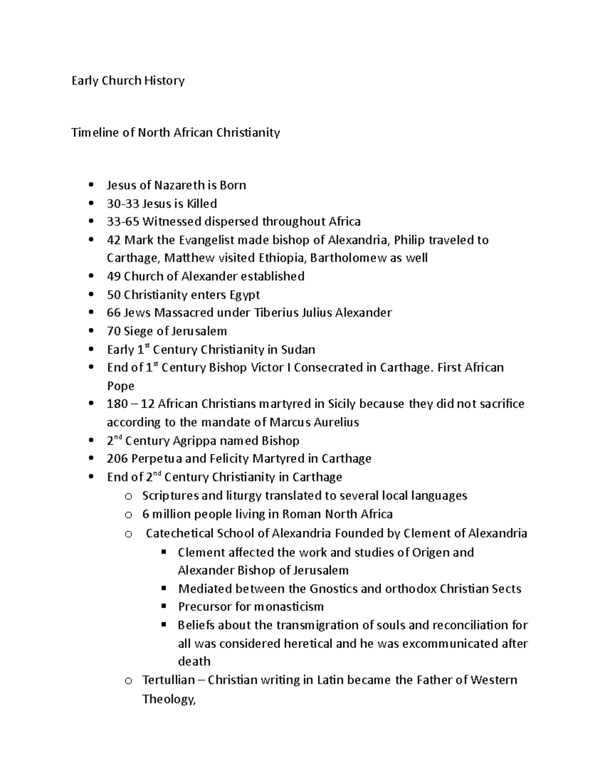 Timeline of North African Christianity Early Church History Timeline