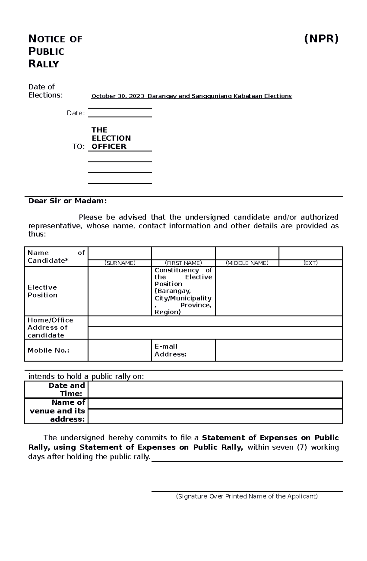 Socebske 2023NPRNoticeof Public Rally - NOTICE OF PUBLIC RALLY (NPR ...