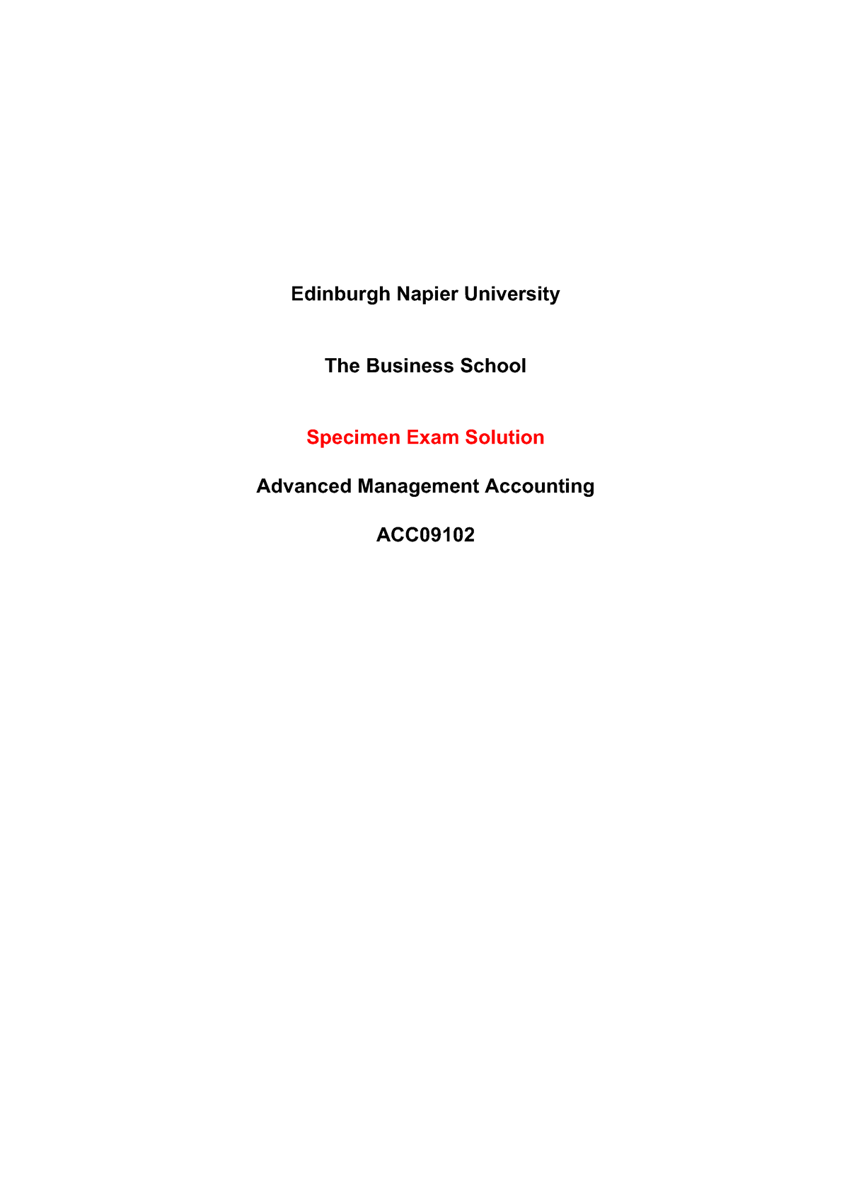 Specimen AMA Exam Solution - Edinburgh Napier University The Business ...