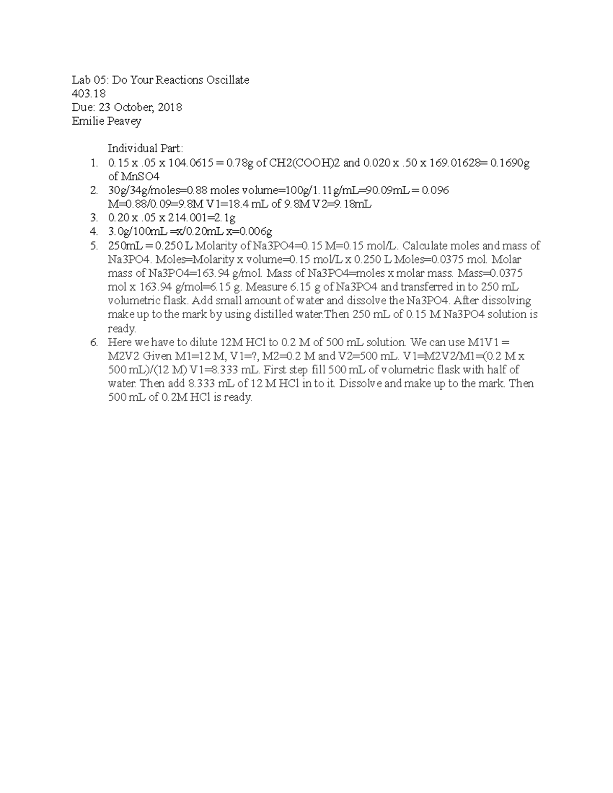 Lab 05 individual part - LAB - Lab 05: Do Your Reactions Oscillate 403 ...