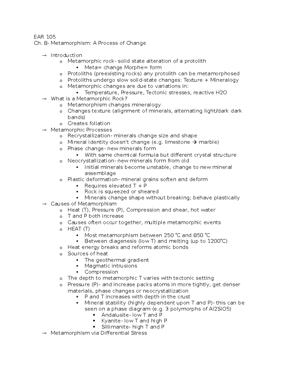 Ch. 8- matamorphism - more chapter 8 notes for Fitzgerald - EAR 105 Ch ...