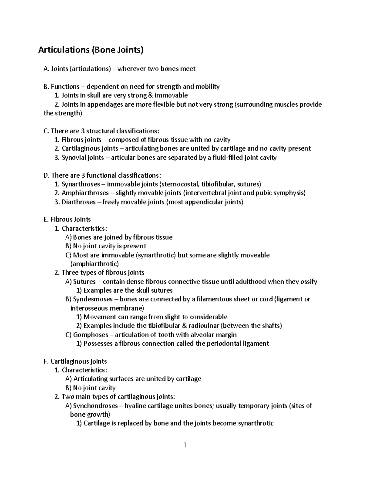 Articulations Notes - Review of bone joints - Warning: TT: undefined  function: 32 Warning: TT: - StuDocu