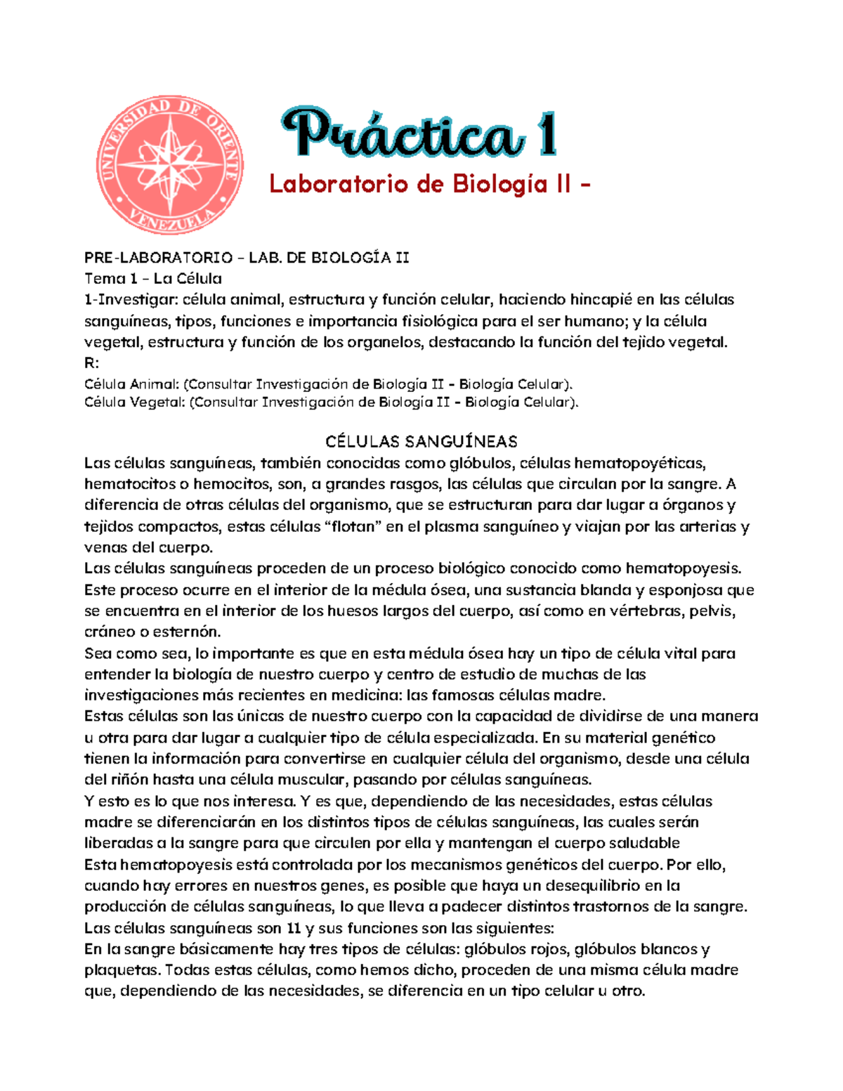 Prac. 1 - Lab De Bio II - Practica 1 - PRE-LABORATORIO – LAB. DE ...