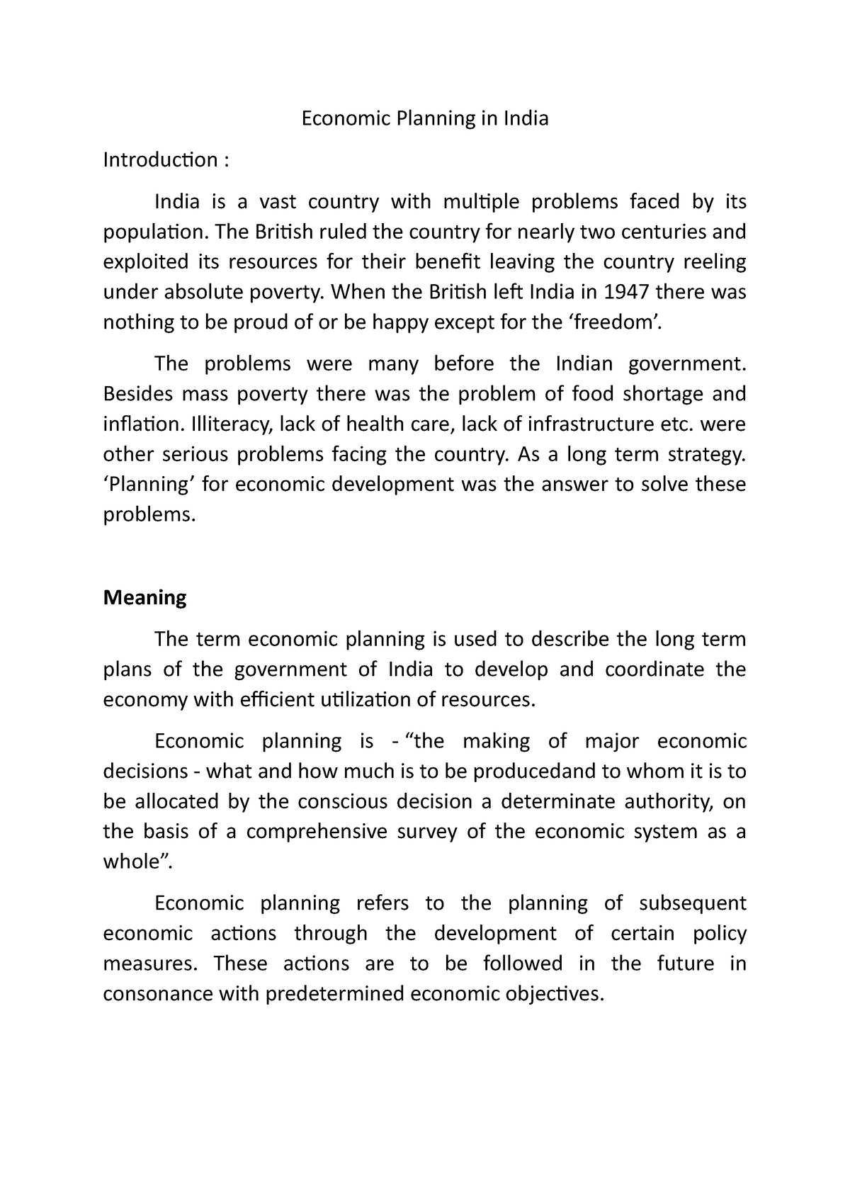 economic-planning-in-india-mba-studocu