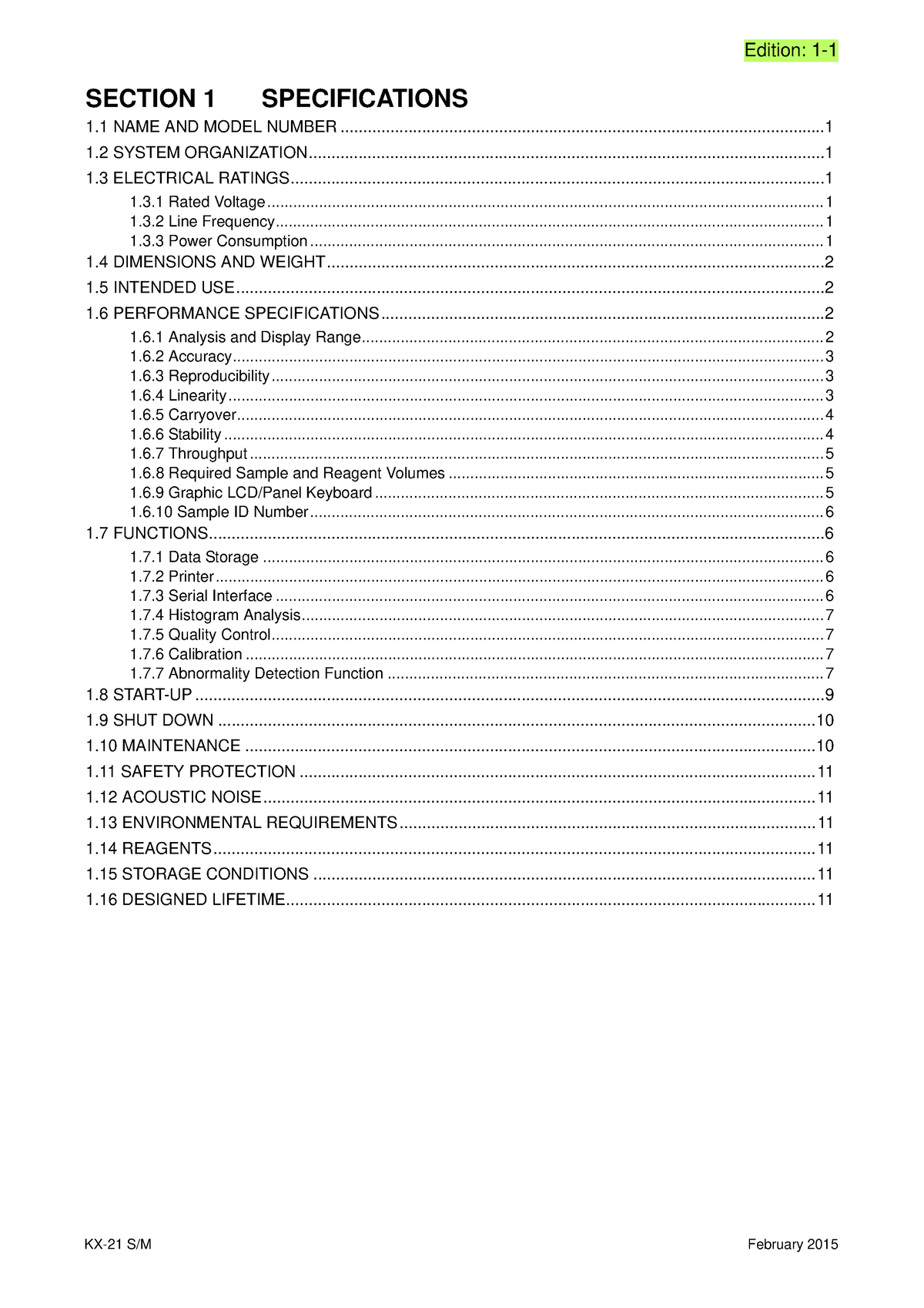 KX-21 Series E 01 Specifications - SECTION 1 SPECIFICATIONS - Edition ...