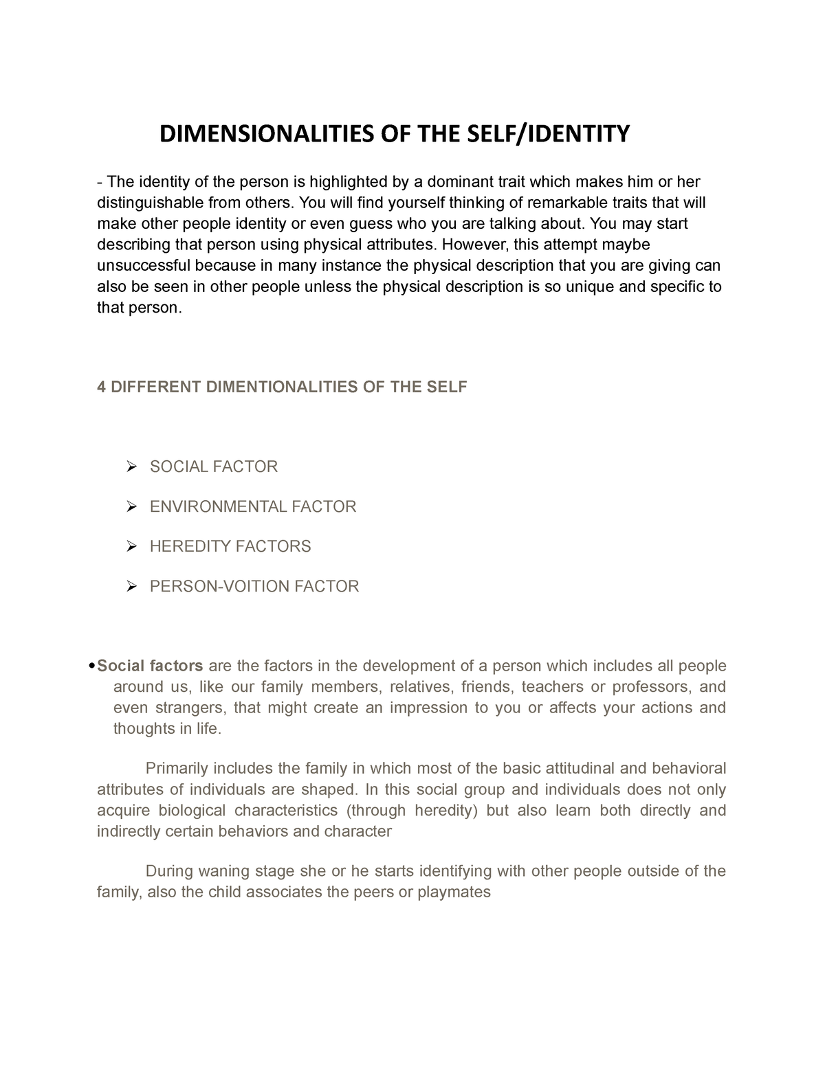 dimensionalities of the self identity essay