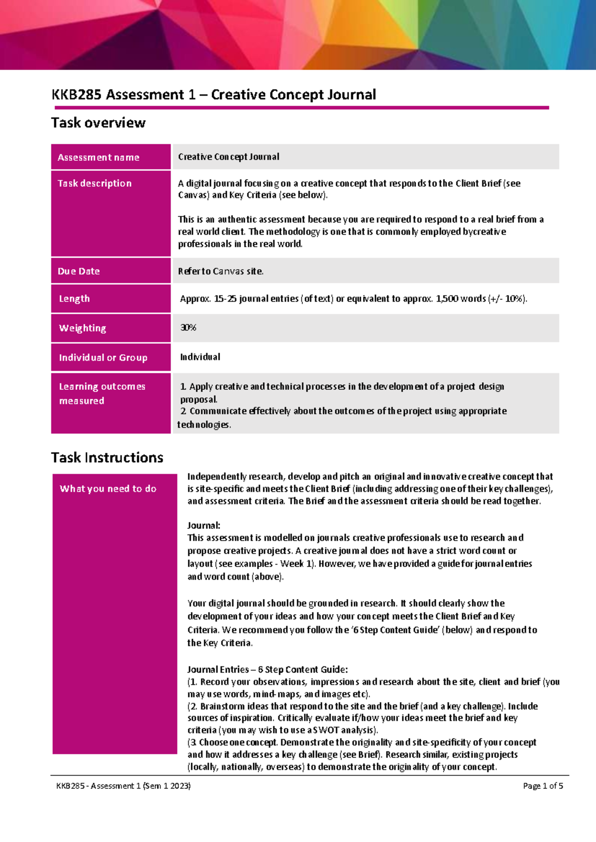 A1 - Creative Concept Digital Journal Tasksheet - Sem 1 - KKB285 ...