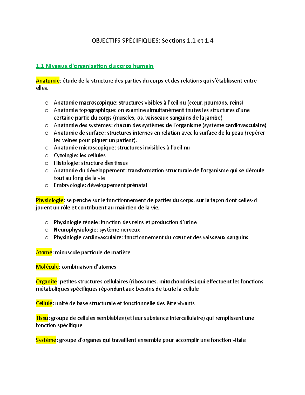 Objectifs SpÉcifiques 1.1 et 1 - OBJECTIFS Sections 1 et 1 1 Niveaux du ...