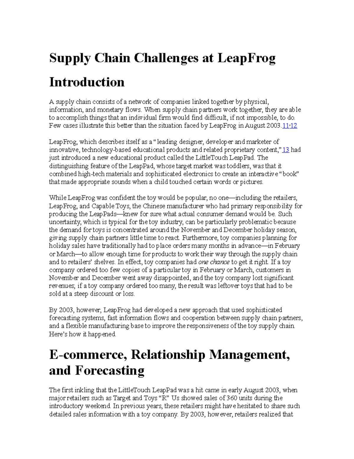 Supply Chain Challenges at Leap Frog Supply Chain Challenges at
