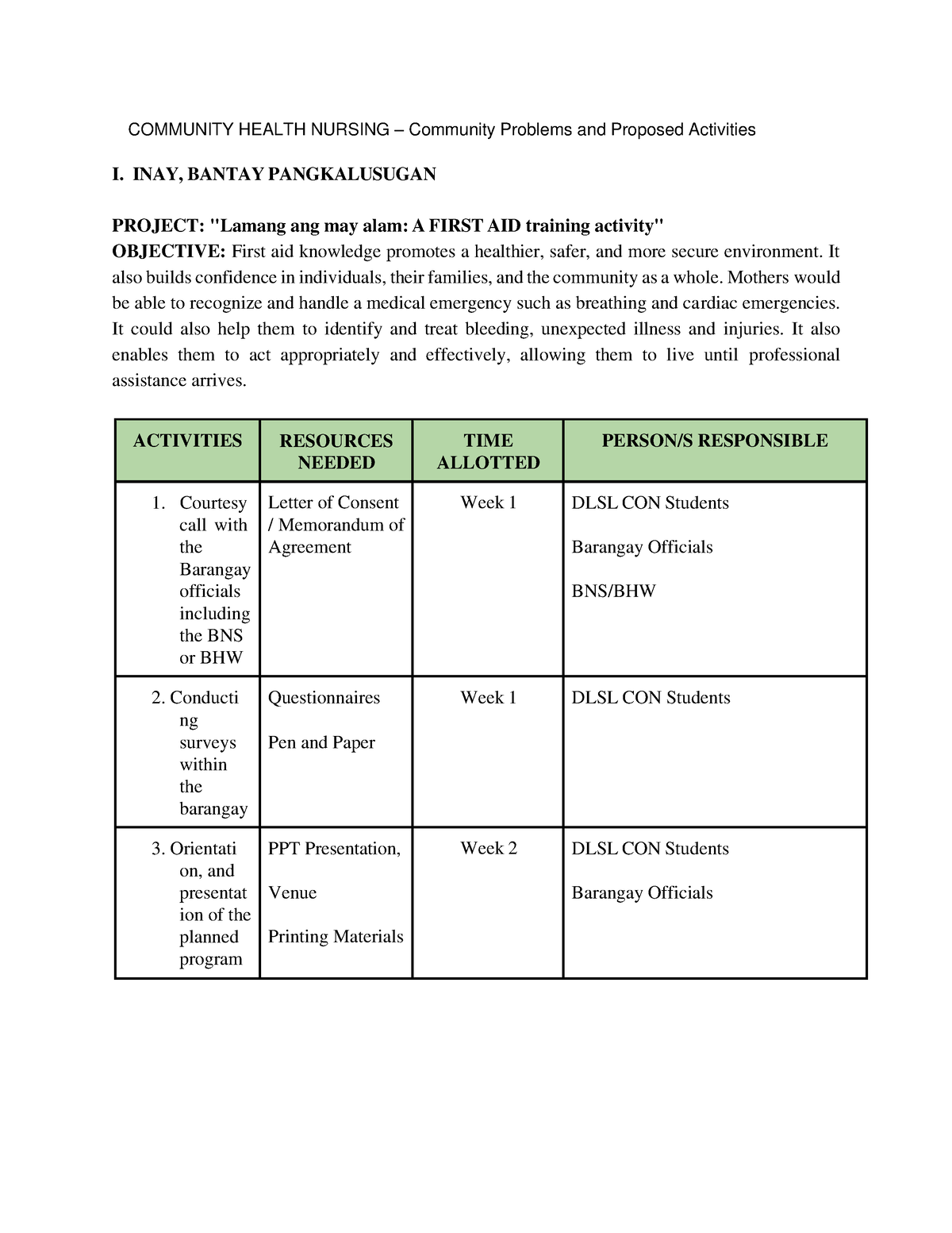 problem statement for research in community health nursing