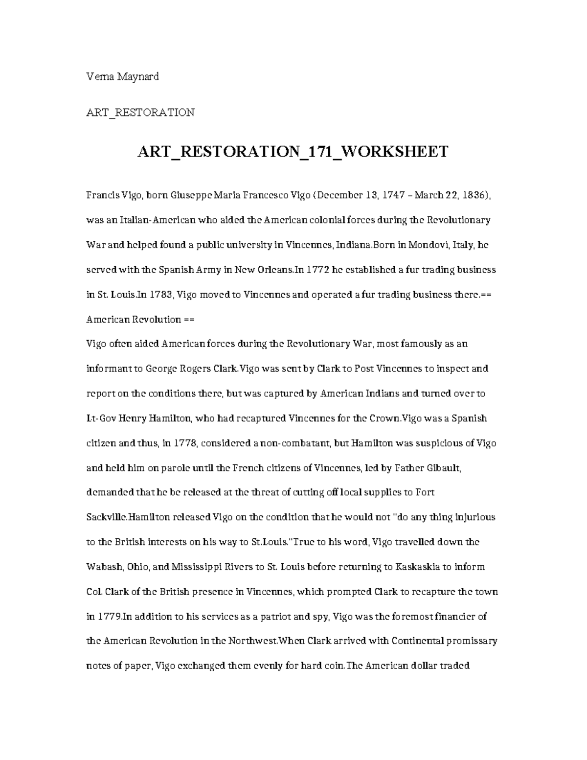 ART Restoration 171 Worksheet Verna Maynard ART_RESTORATION ART_RESTORATION_171_WORKSHEET