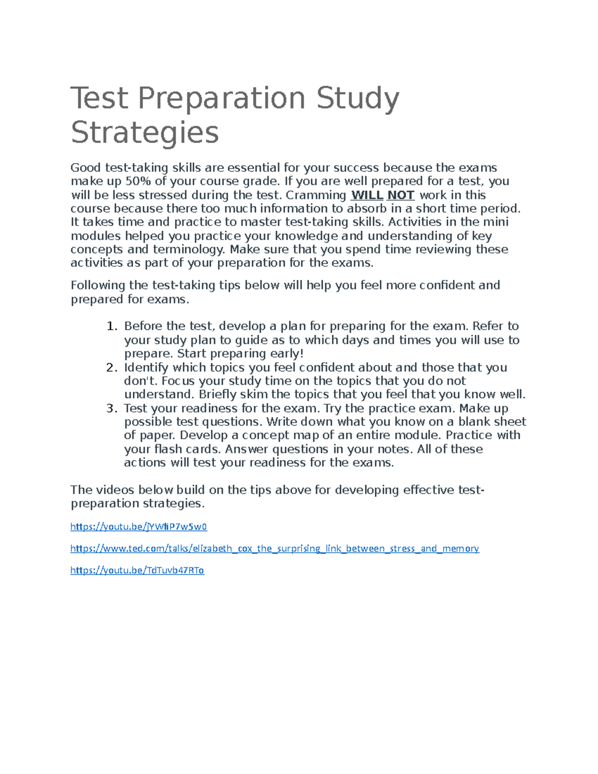 Test Preparation Study Strategies - Test Preparation Study Strategies ...