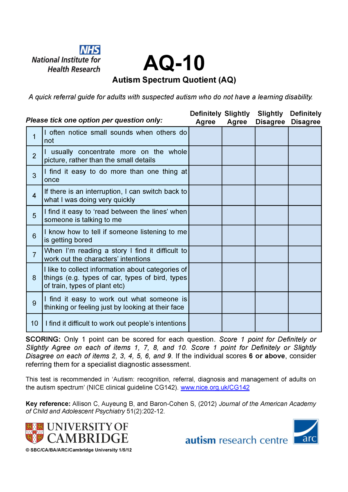 AQ10 This Is A Short Screening Questionnaire For Autism Spectrum   Thumb 1200 1698 