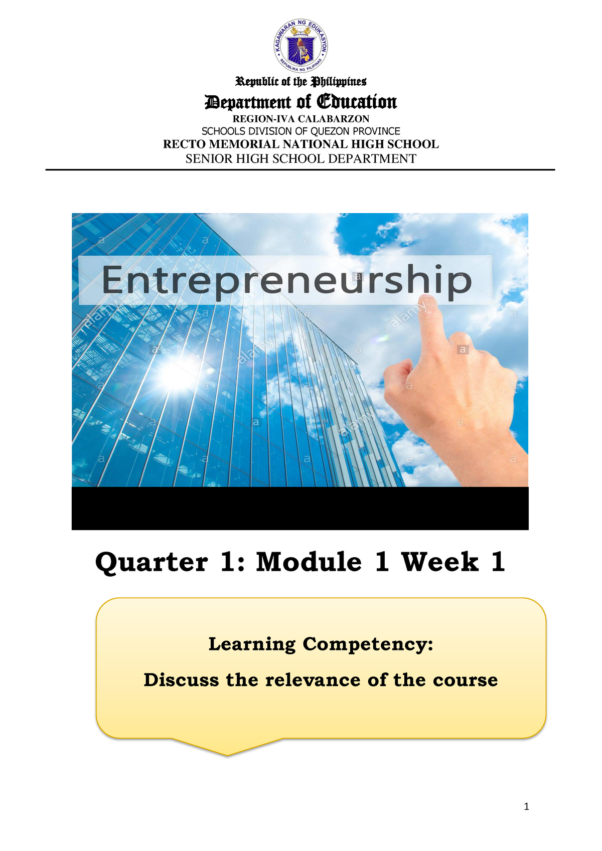 Entrep Module 1 Q1 WEEK 1 - Department of Education REGION-IVA ...