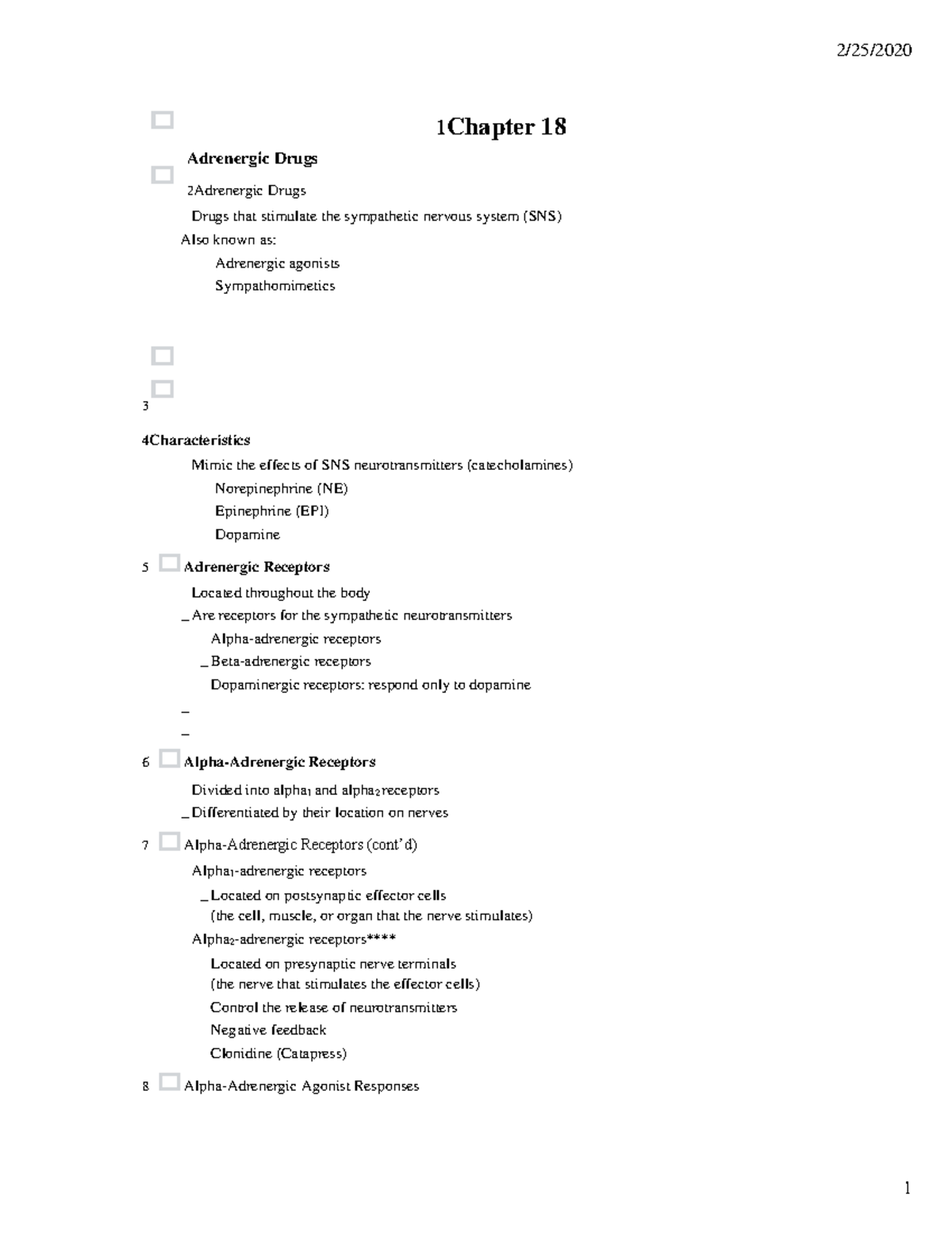 Ch. 18-19 - Chapter Lecture Notes - 1 Chapter 18 Adrenergic Drugs 2 ...