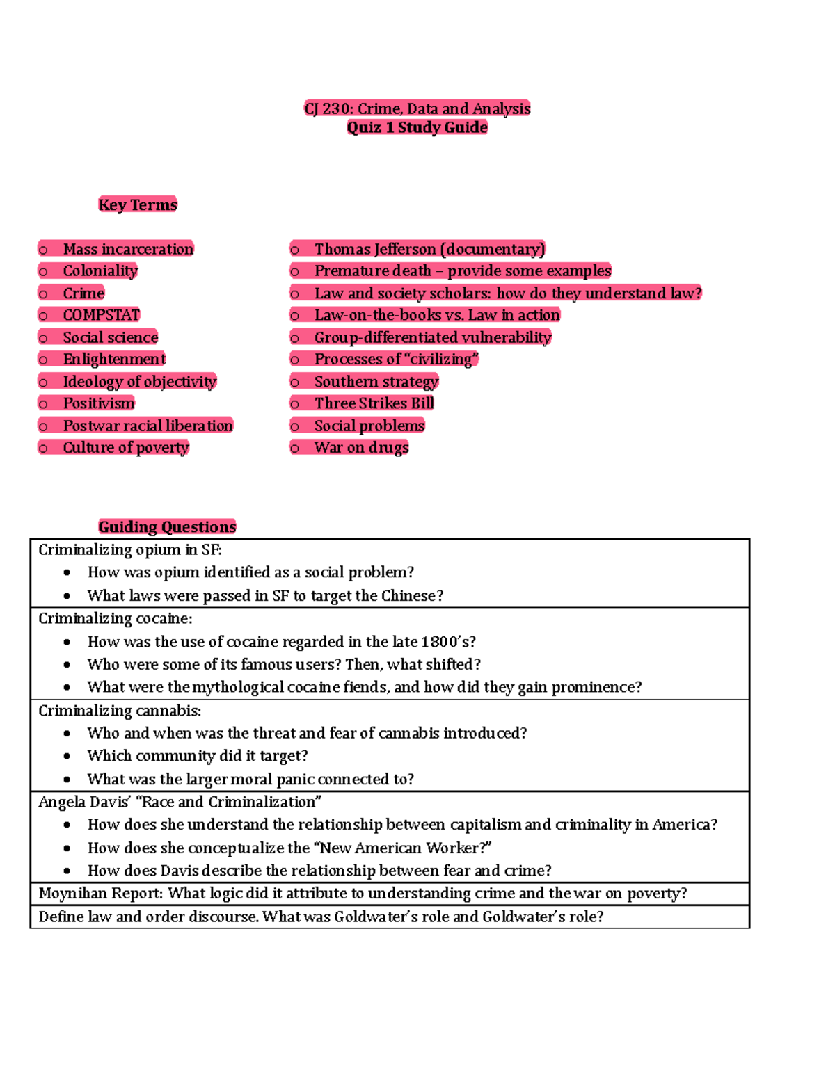 Quiz 1 Study Guide - CJ 230: Crime, Data and Analysis Quiz 1 Study ...