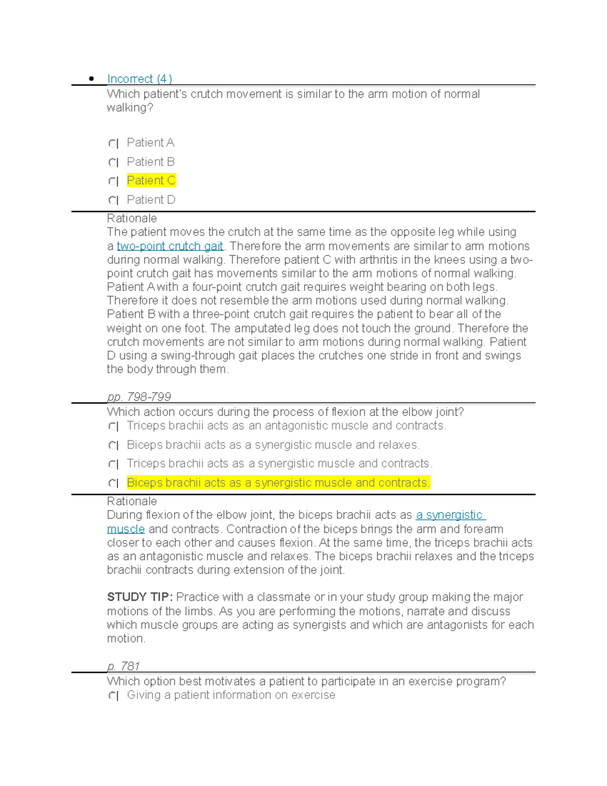 EAQ Activity and Exercise - Incorrect (4) Which patient’s crutch ...
