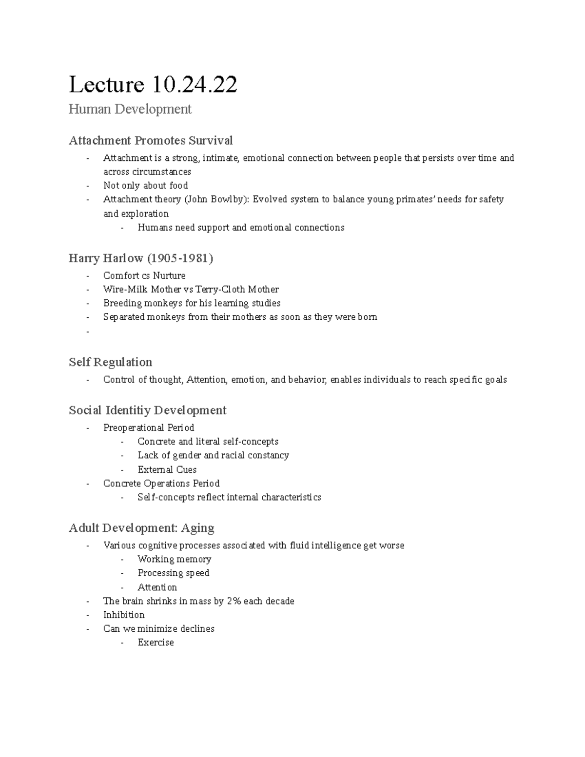 PSY 100 Week 10 Lecture Notes - Lecture 10. Human Development ...