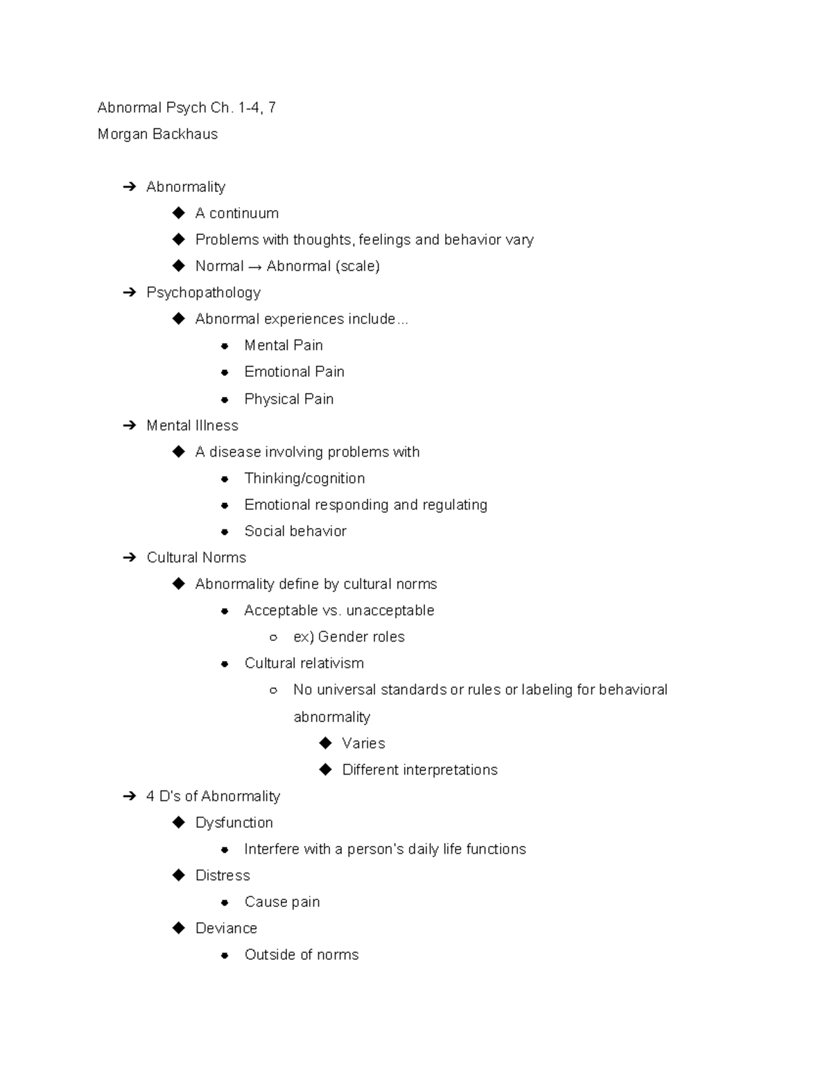 Abnormal Psych Notes Exam 1 - Abnormal Psych Ch. 1-4, 7 Morgan Backhaus ...