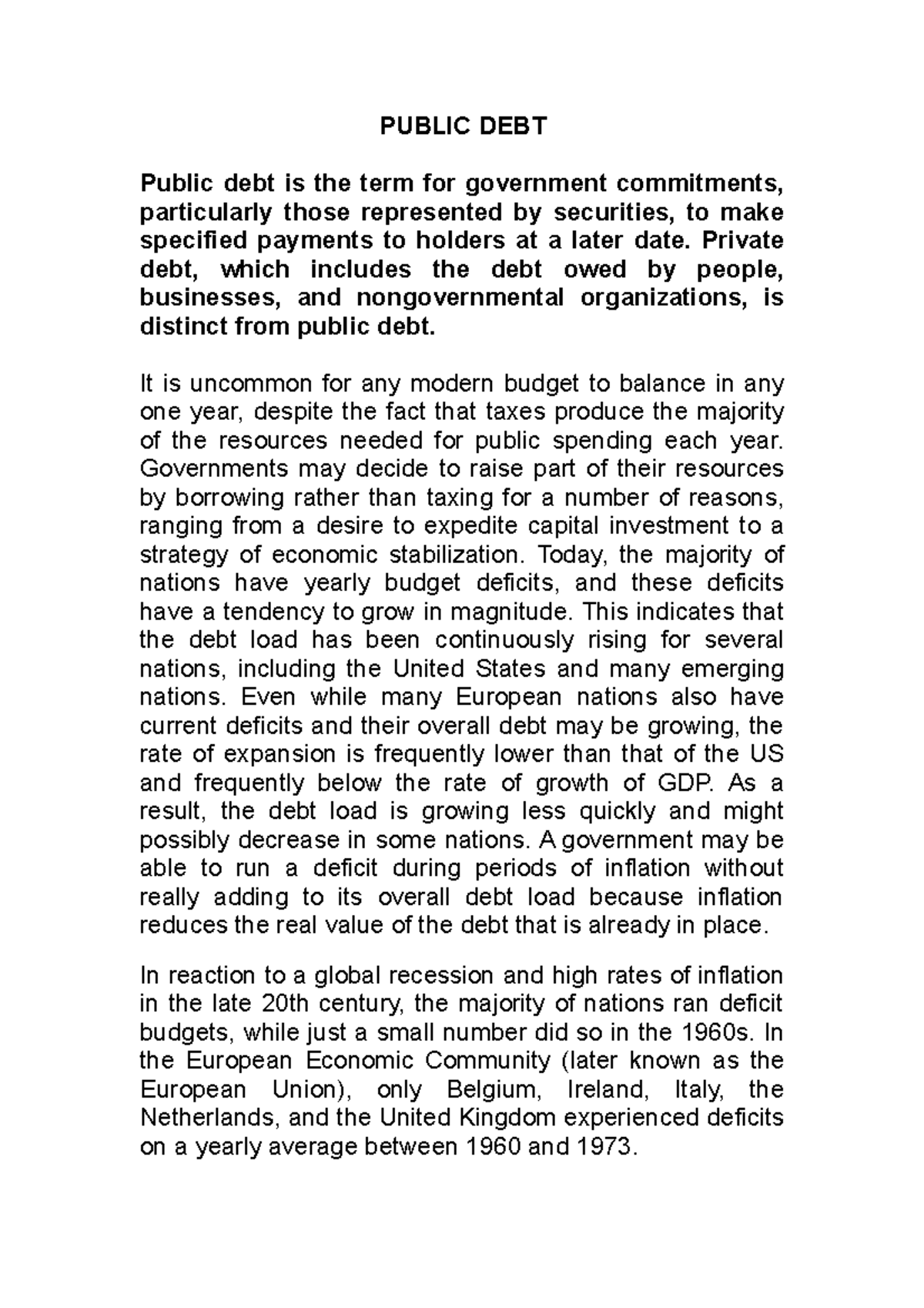 Public Debt - Ma'am Lilia - PUBLIC DEBT Public debt is the term for ...
