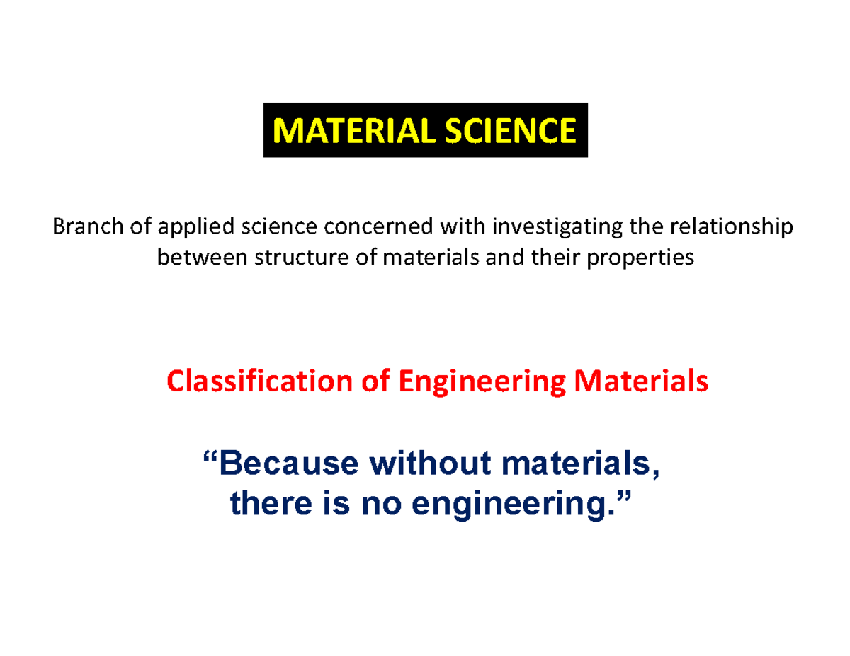 Classification of Engineering Materials - Warning: TT: undefined ...