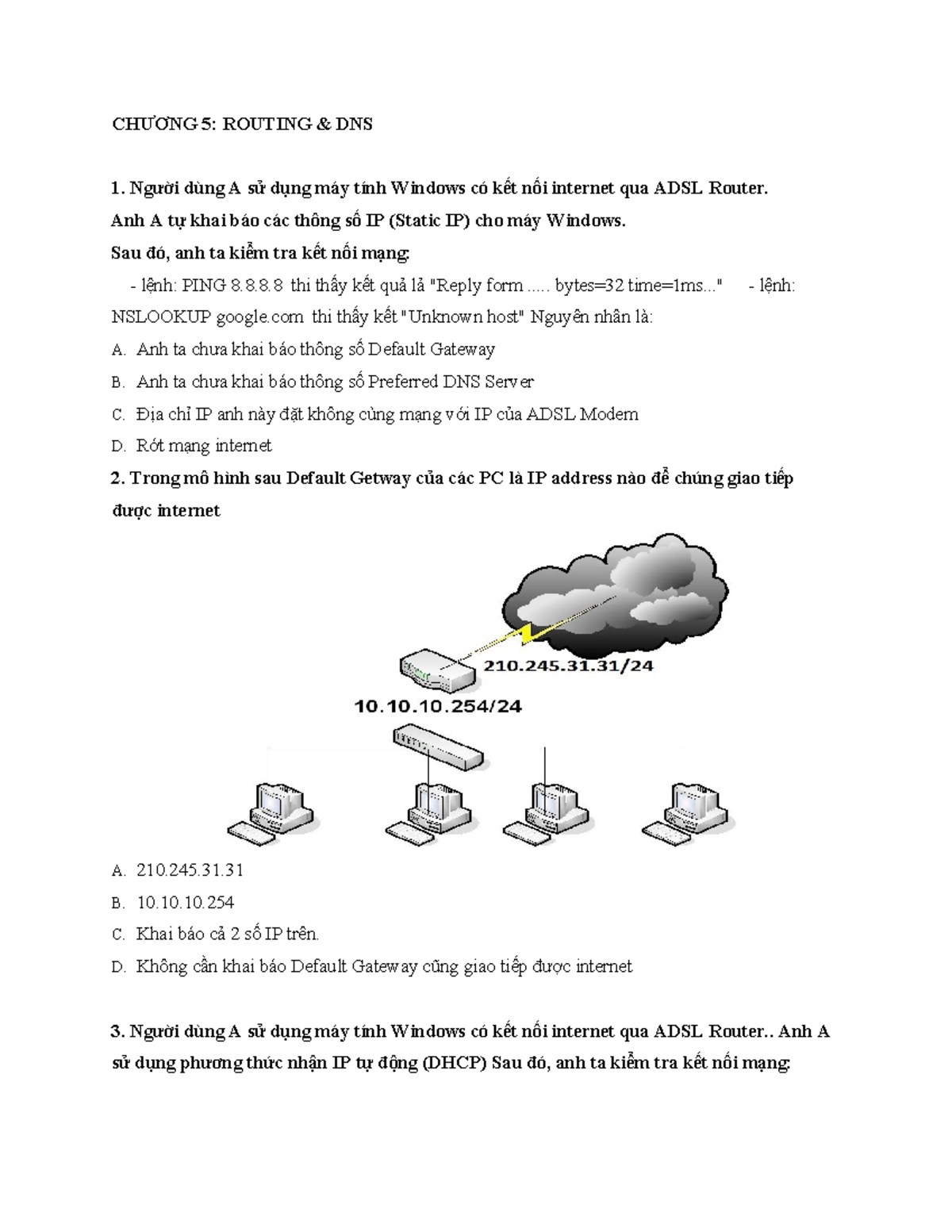 DE KIEM TRA C5 6 7 8 - de ke tra - CHƯƠNG 5: ROUTING & DNS 1. Người ...