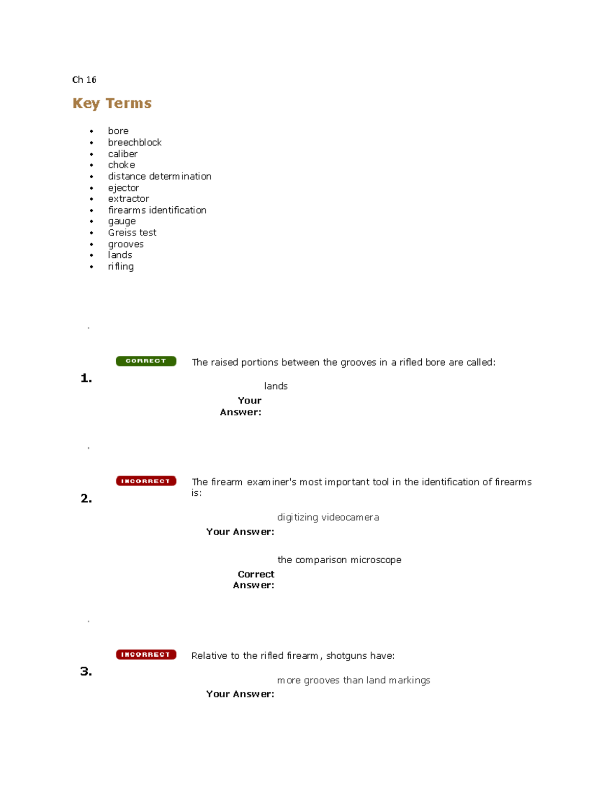Forensic Science CHAP 16 Ch 16 Key Terms bore breechblock caliber