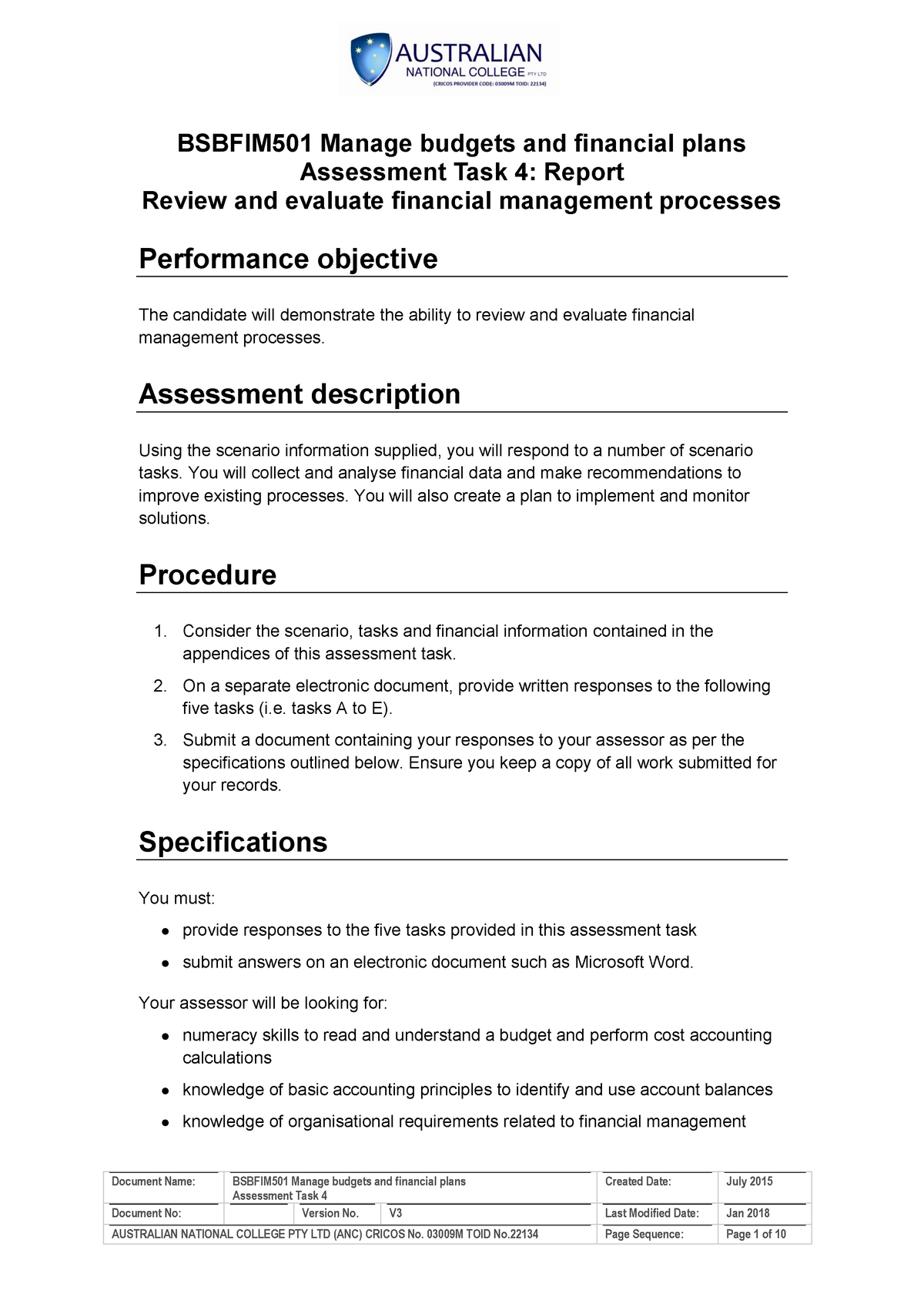 Bsbfim 501 Assessment-Task-4 - Document Name: BSBFIM501 Manage Budgets ...