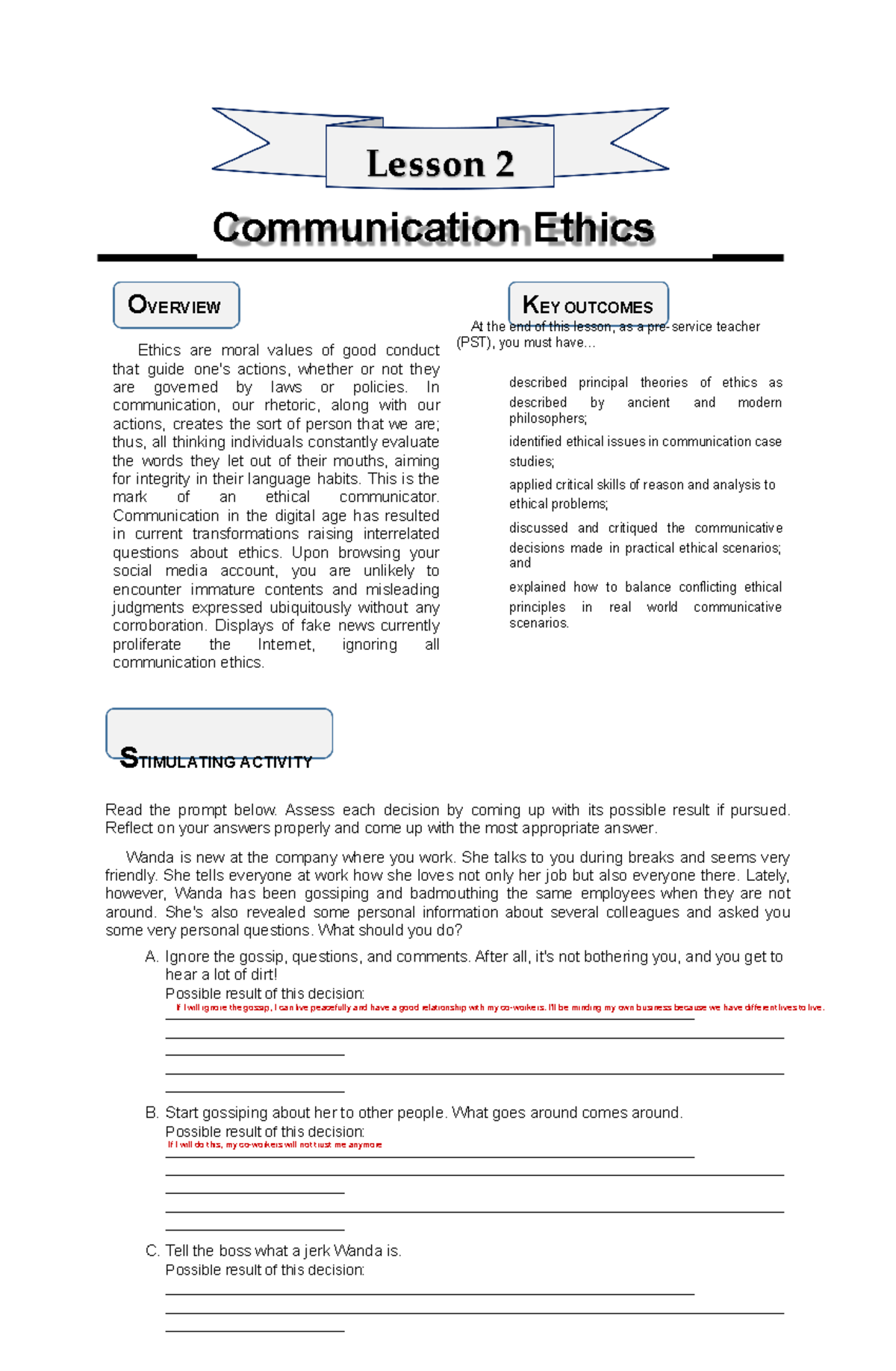 L2 - Module In Purposive Communication - Lesson 2 Communication Ethics ...