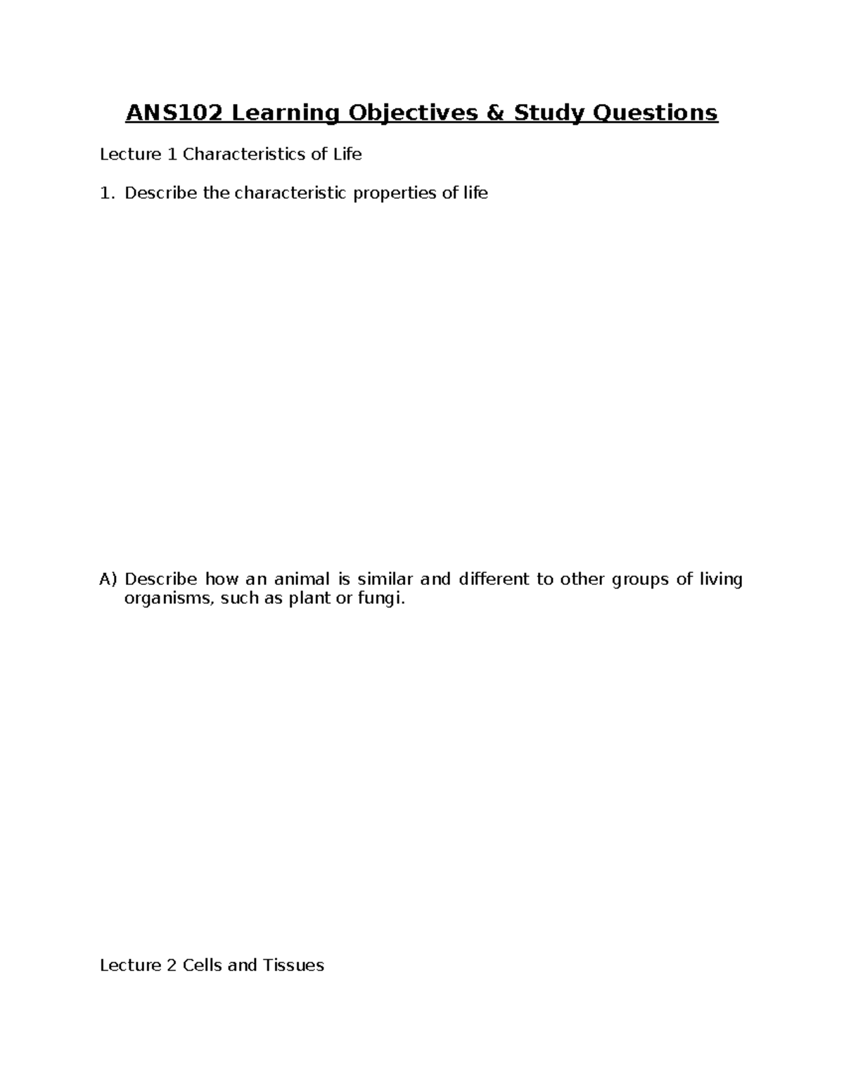 ANS102 Learning Objectives and Study Questions 2024 - ANS102 Learning ...