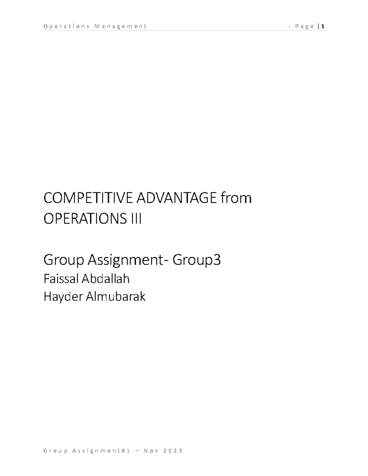 Operations Group Assignment 1 01 Nov 2023 O P E R A T I O N S M A N