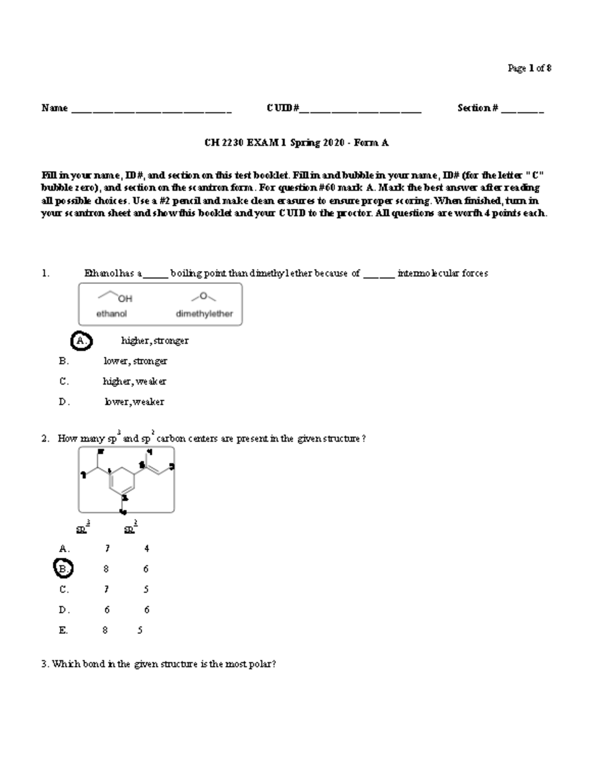 Exam 1 Spring 2020 - Practice - Page 1 of 8 Name ...