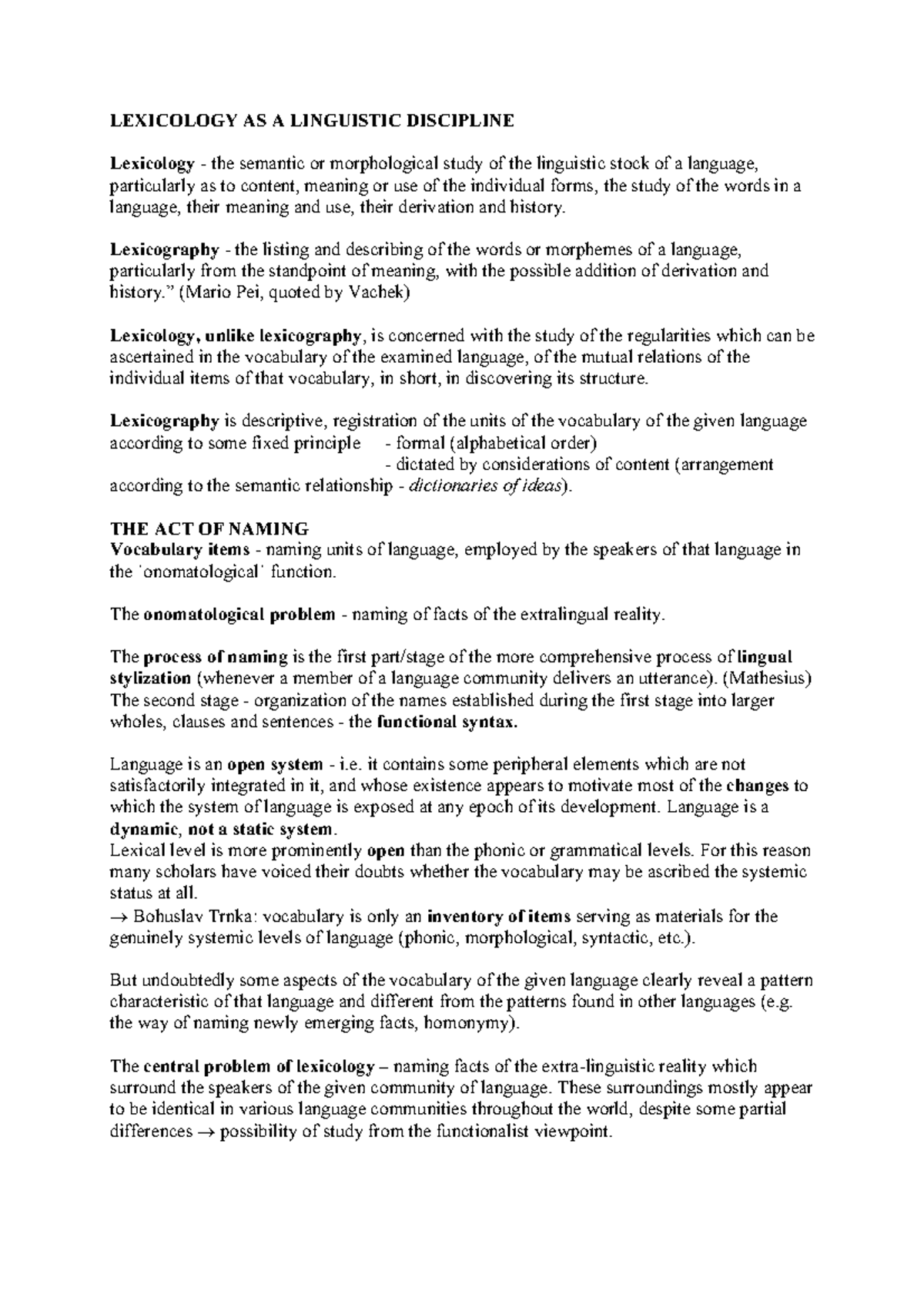 Lex1 Poznamky 2 Notes For Lesz Exam Or Lex Credit Test Lexicology As A Linguistic Discipline Studocu