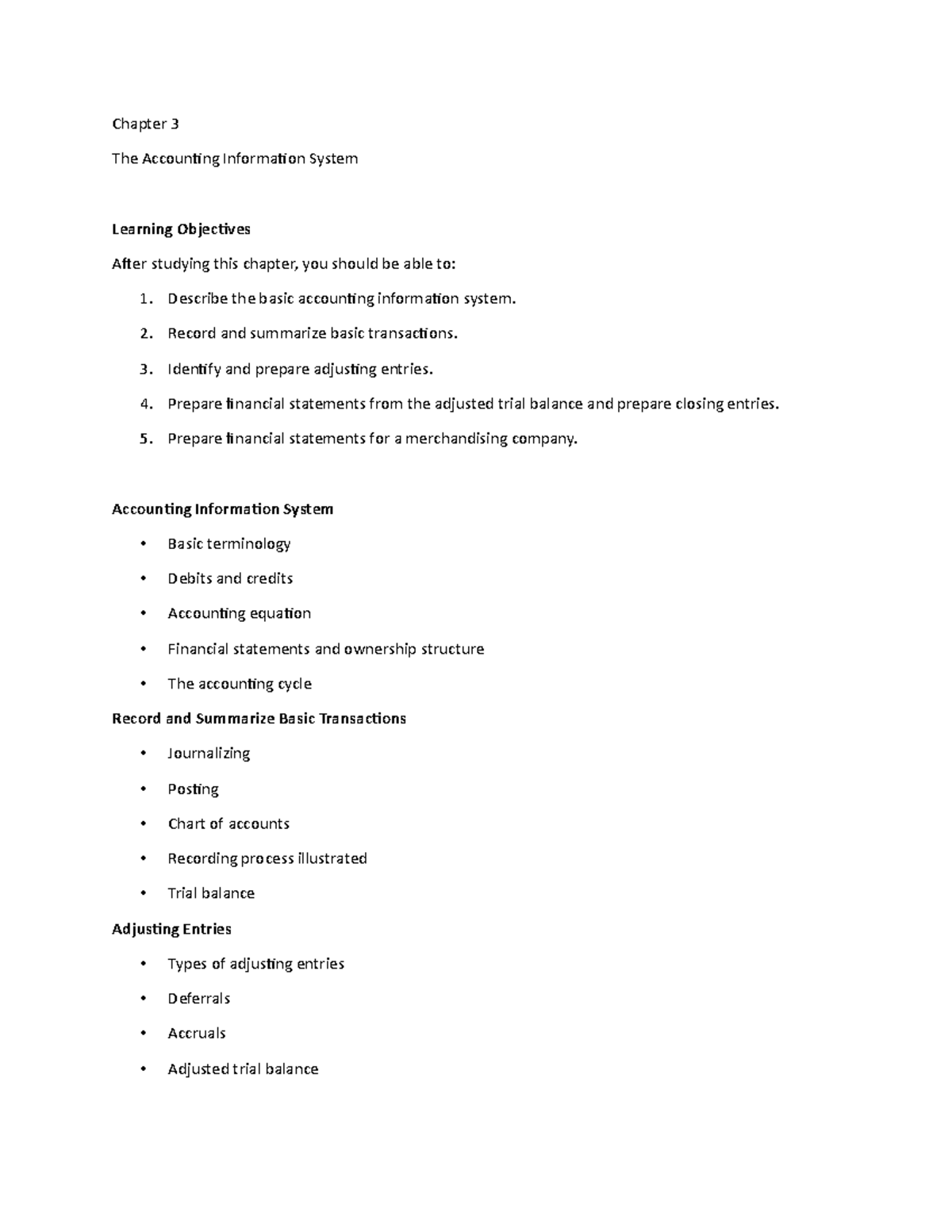 Chapter 3 Lecture Notes 1 - Chapter 3 The Accounting Information System ...