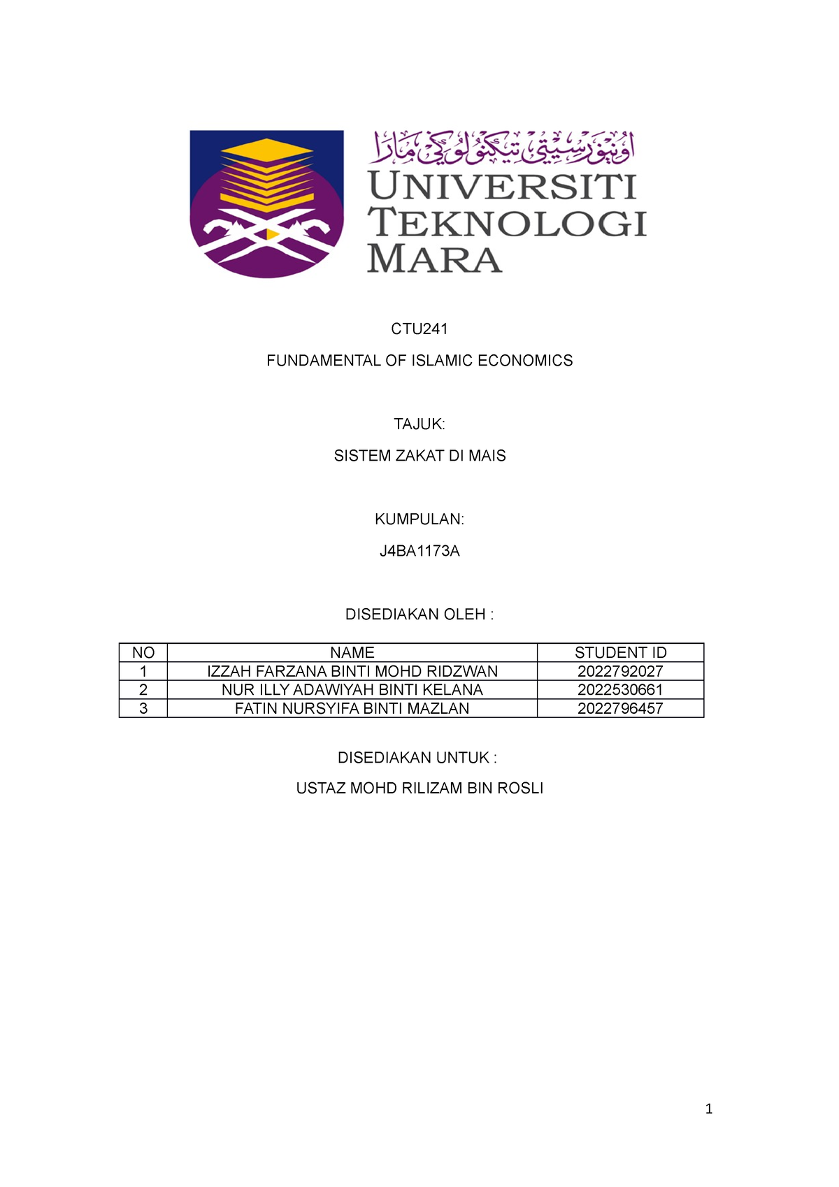 contoh assignment ctu 241