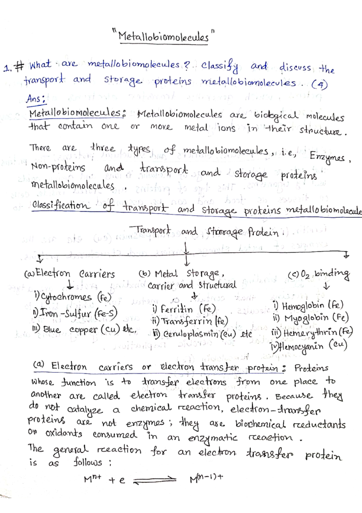 Metallobiomolecules - Biochemistry - Studocu