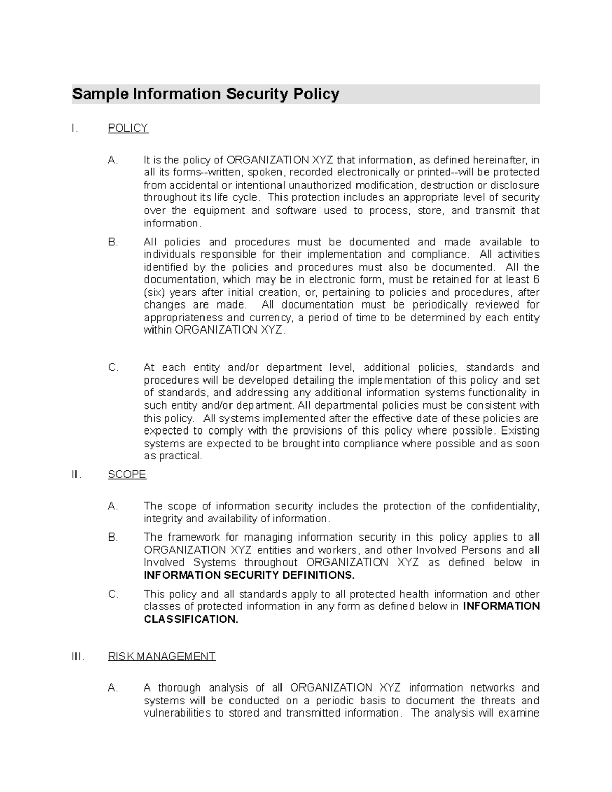 Sample Security Policy - Project Management - Studocu