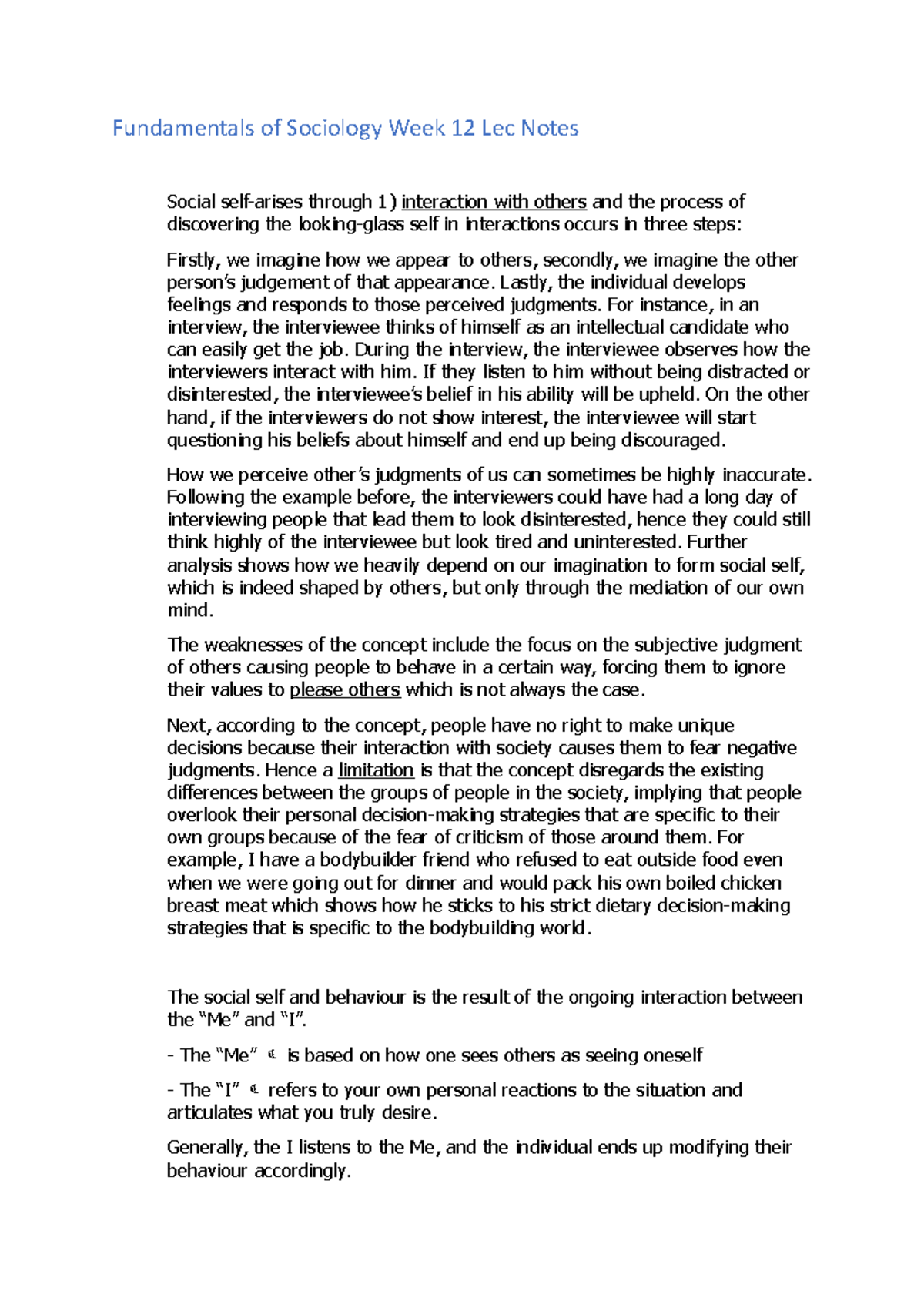 Fundamentals of Sociology Week 12 Lec Notes - Lastly, the individual ...