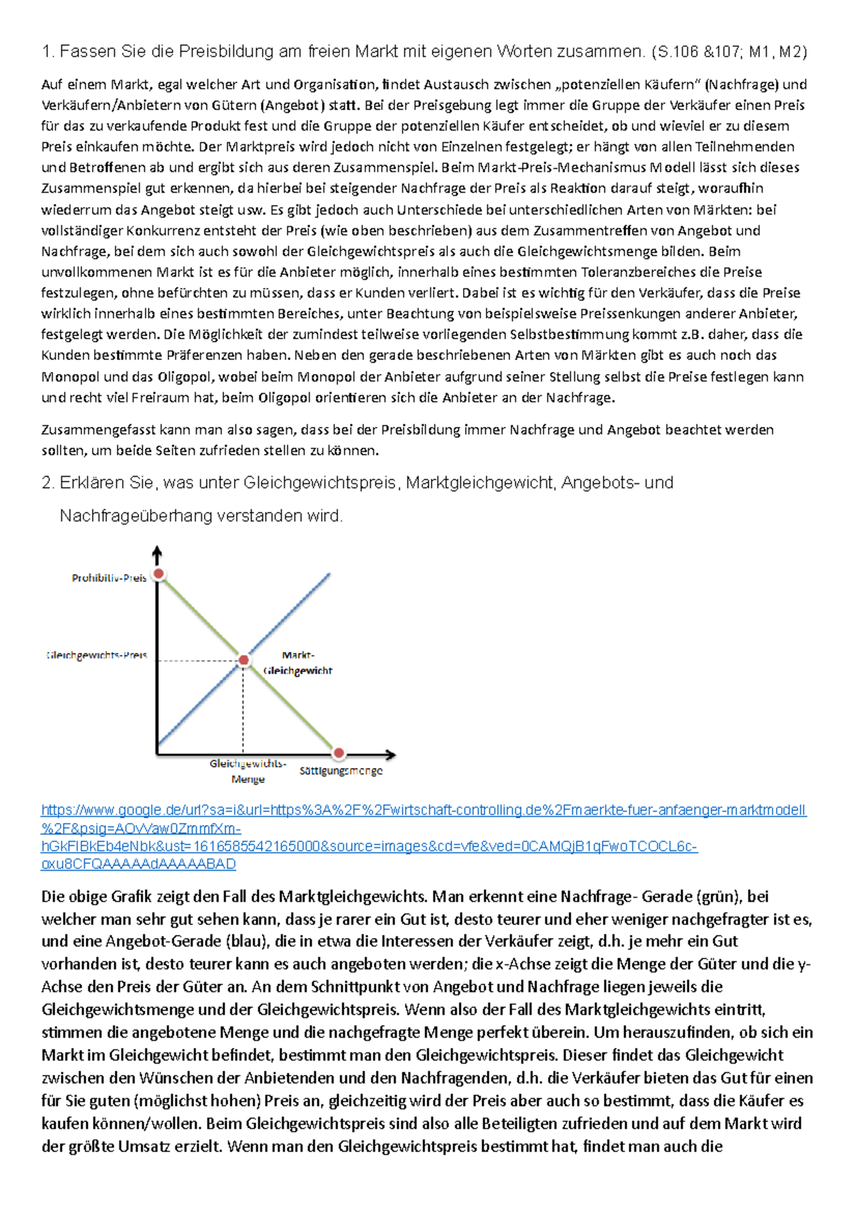 Erklärung Der Preisbildung Am Freien Markt, Erklärung Der Begriffe ...