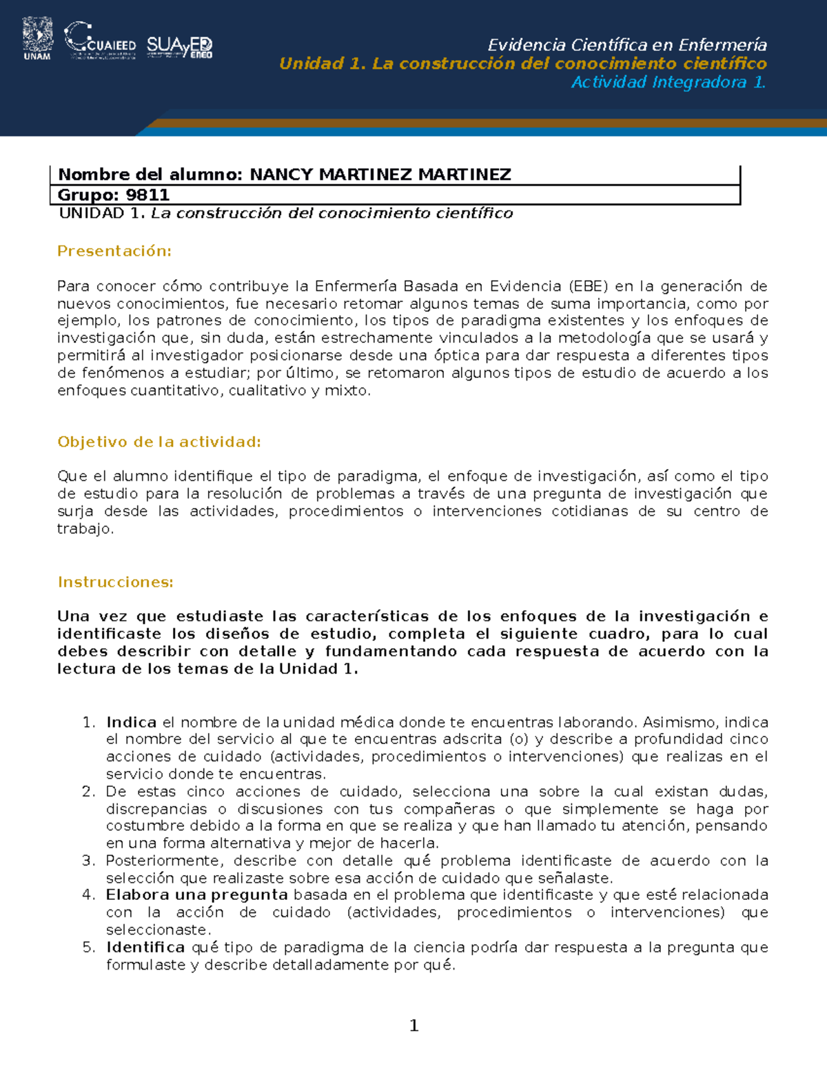 Act1 Martinez Investigacion Cientifica En Enfermeria Act 1 Unidad 1