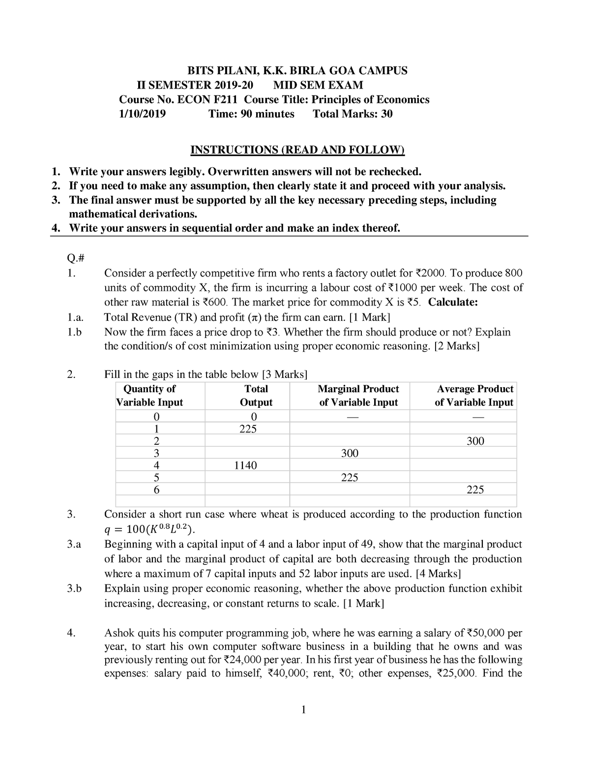 F211 Midsem Sem 2 Sol - 1 BITS PILANI, K. BIRLA GOA CAMPUS II SEMESTER ...