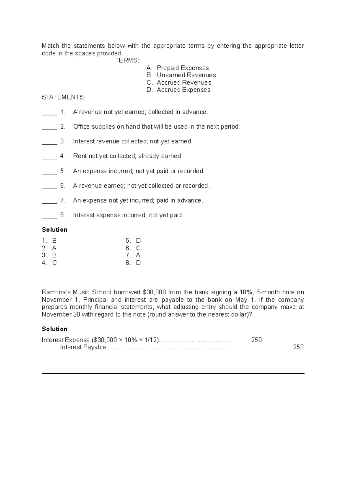 Ch 3 and ch 4 example - Match the statements below with the appropriate ...