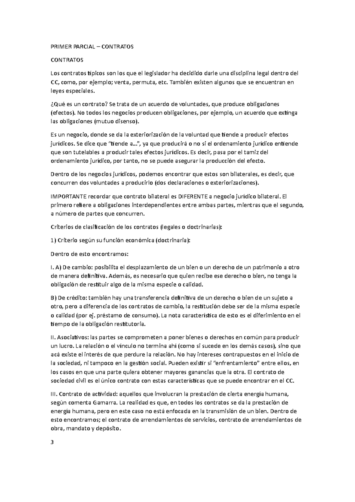 Contratos Summary Derecho civil PRIMER PARCIAL CONTRATOS CONTRATOS