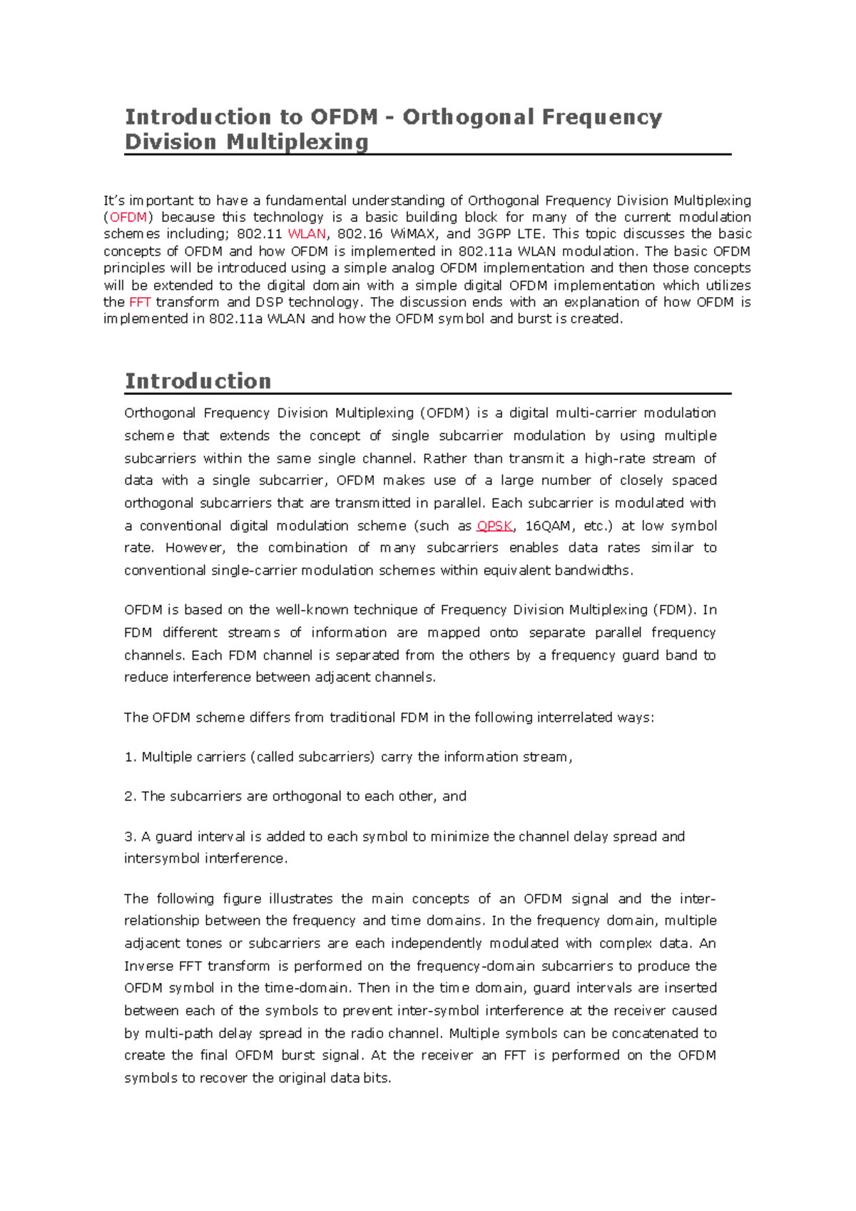 OFDM - This topic discusses the basic concepts of OFDM and how OFDM is ...