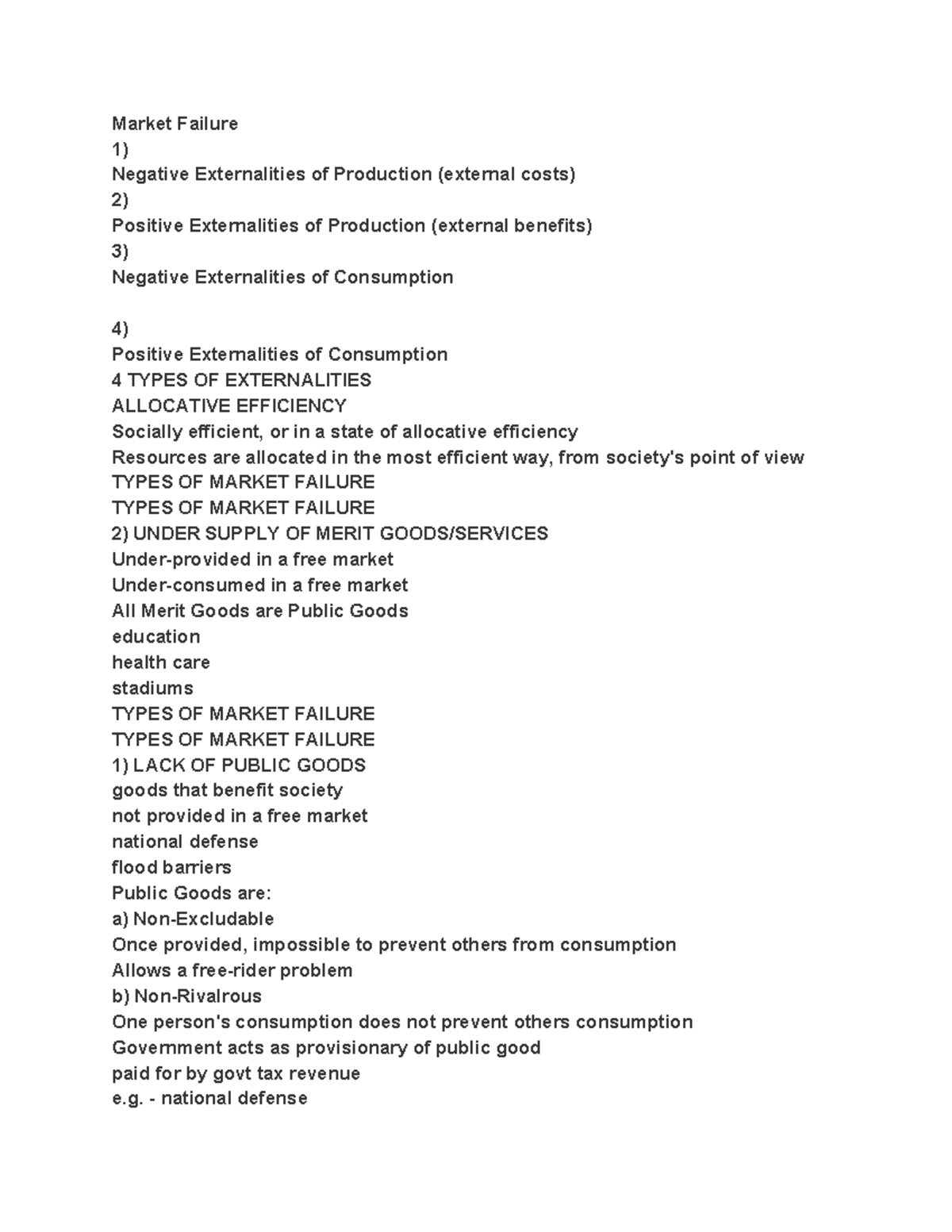 Market Failure - Lecture notes 1 - Market Failure 1) Negative ...