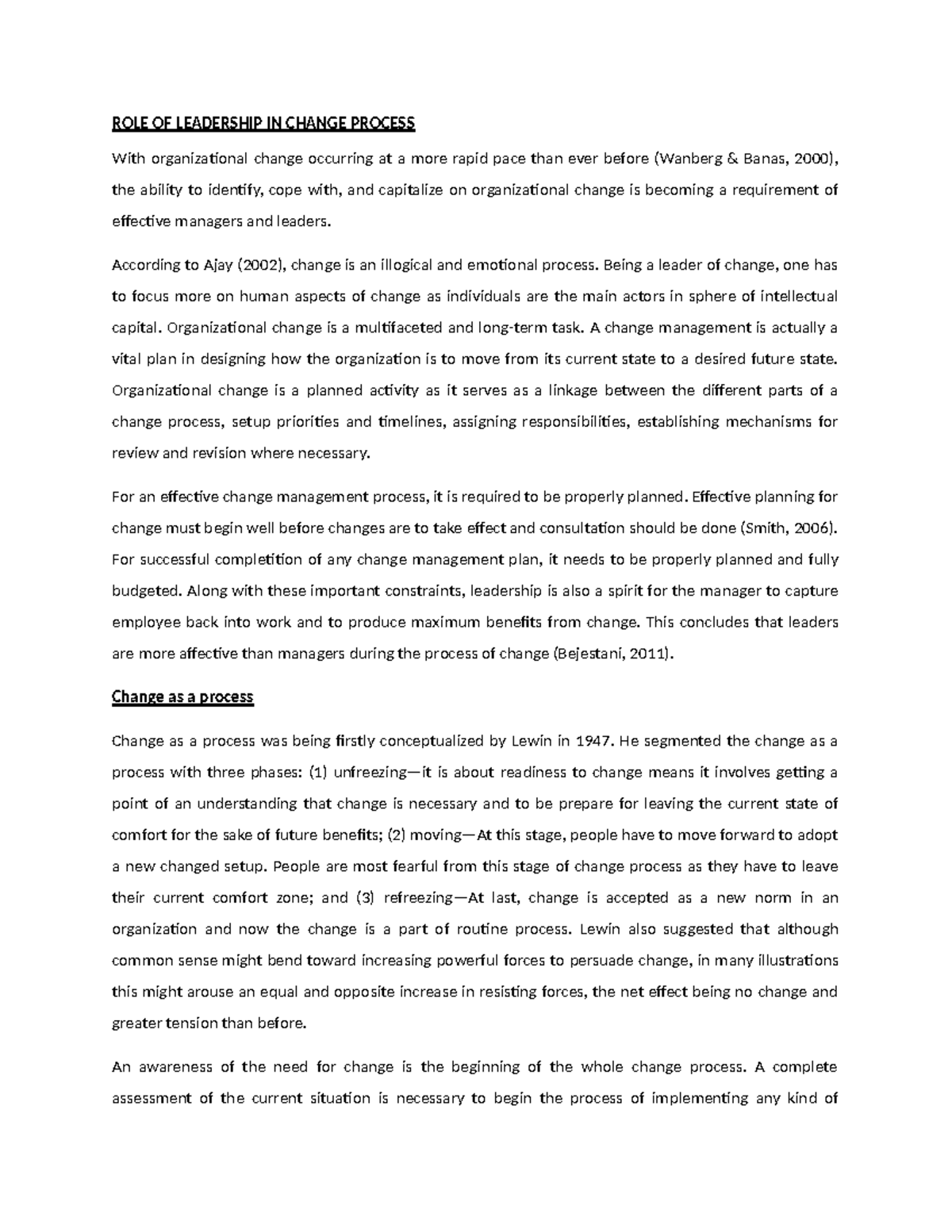 Role of Leadership in change process - ROLE OF LEADERSHIP IN CHANGE ...