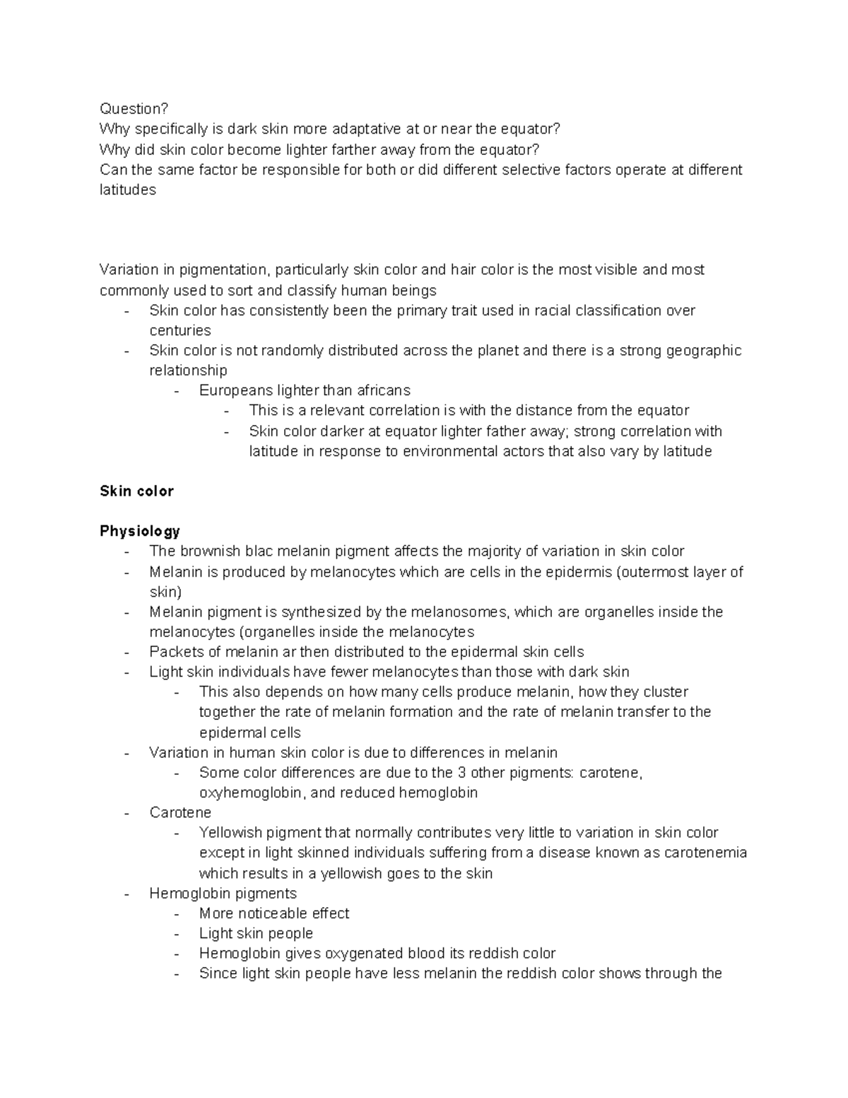 Pigmentation Presentation - Question? Why Specifically Is Dark Skin 